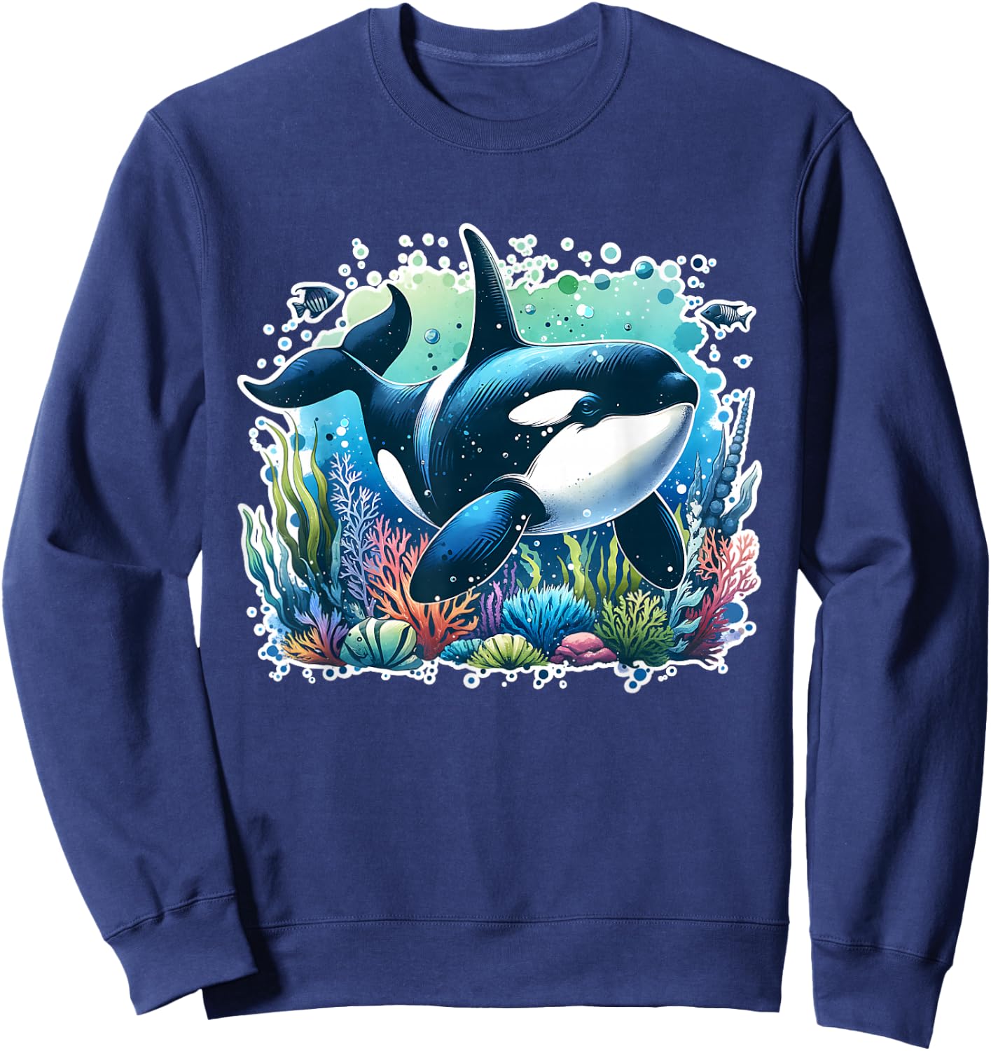 Orca Beautiful Whale Animal Graphic Orca Sweatshirt - Sweatshirt | Navy