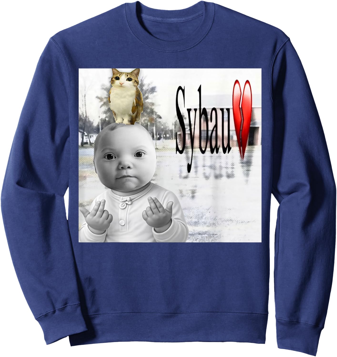 Funny Niche Ai Baby and Meowl SYBAU Tuff Brainrot Meme Sweatshirt - Sweatshirt | Navy