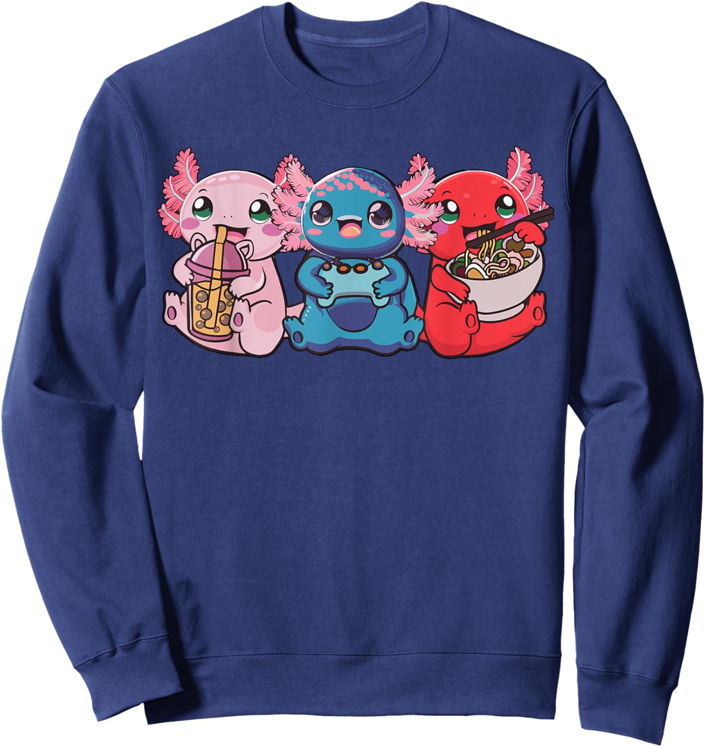 Axolotl Boba Tea Bubble Tea Gaming Gamer Ramen Axolotl Sweatshirt - Sweatshirt | Navy