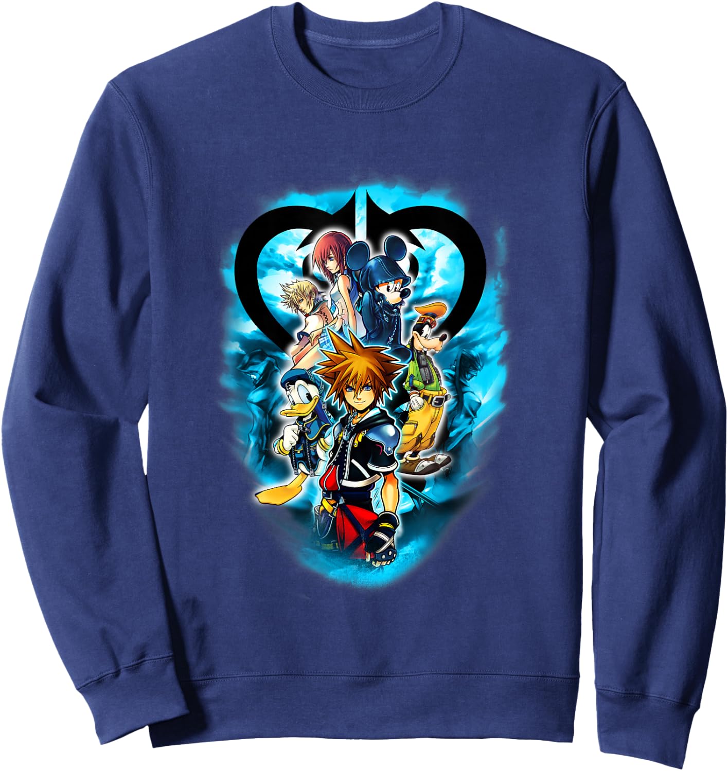 Disney Kingdom Hearts Main Characters Blue Flame Group Shot Sweatshirt - Sweatshirt | Navy
