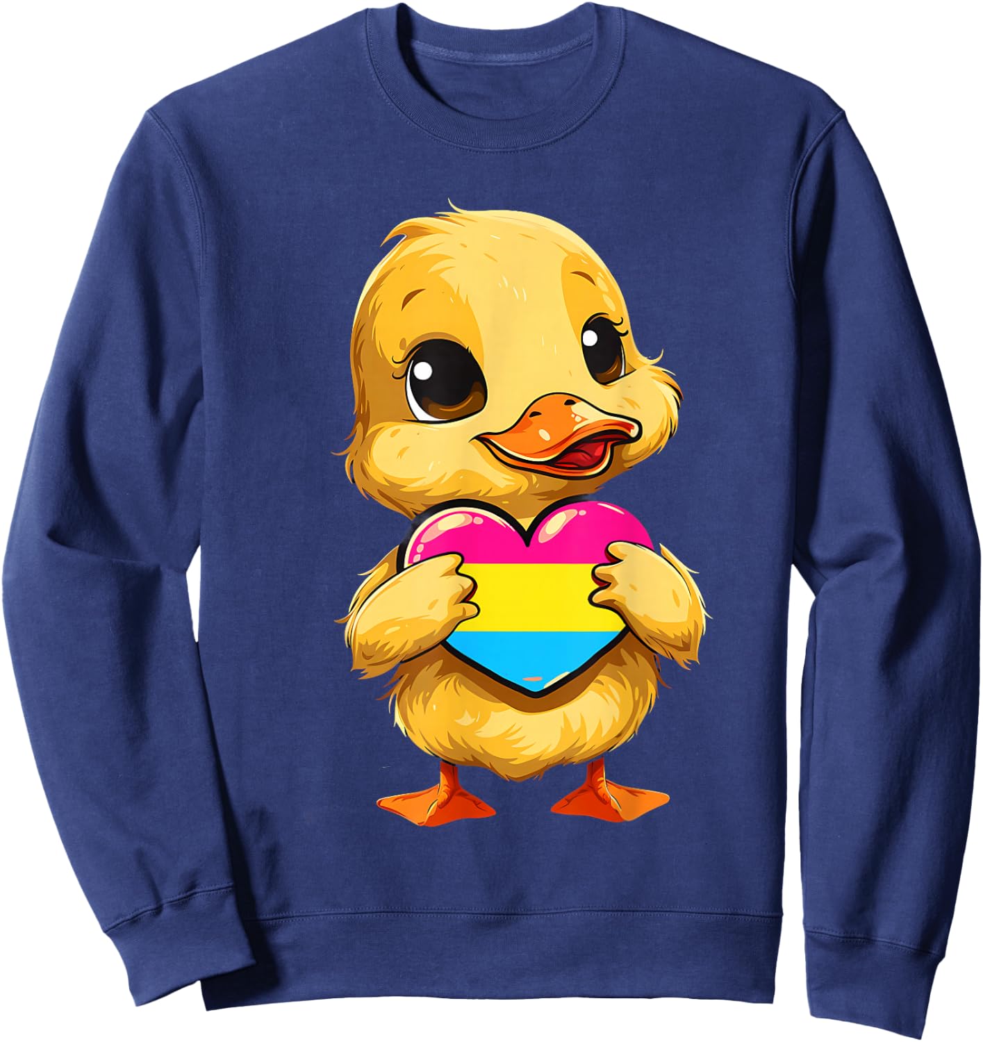 Pan Pride Duck Pansexuality Pansexual Pride Heart Pan Flag Sweatshirt - Sweatshirt | Navy