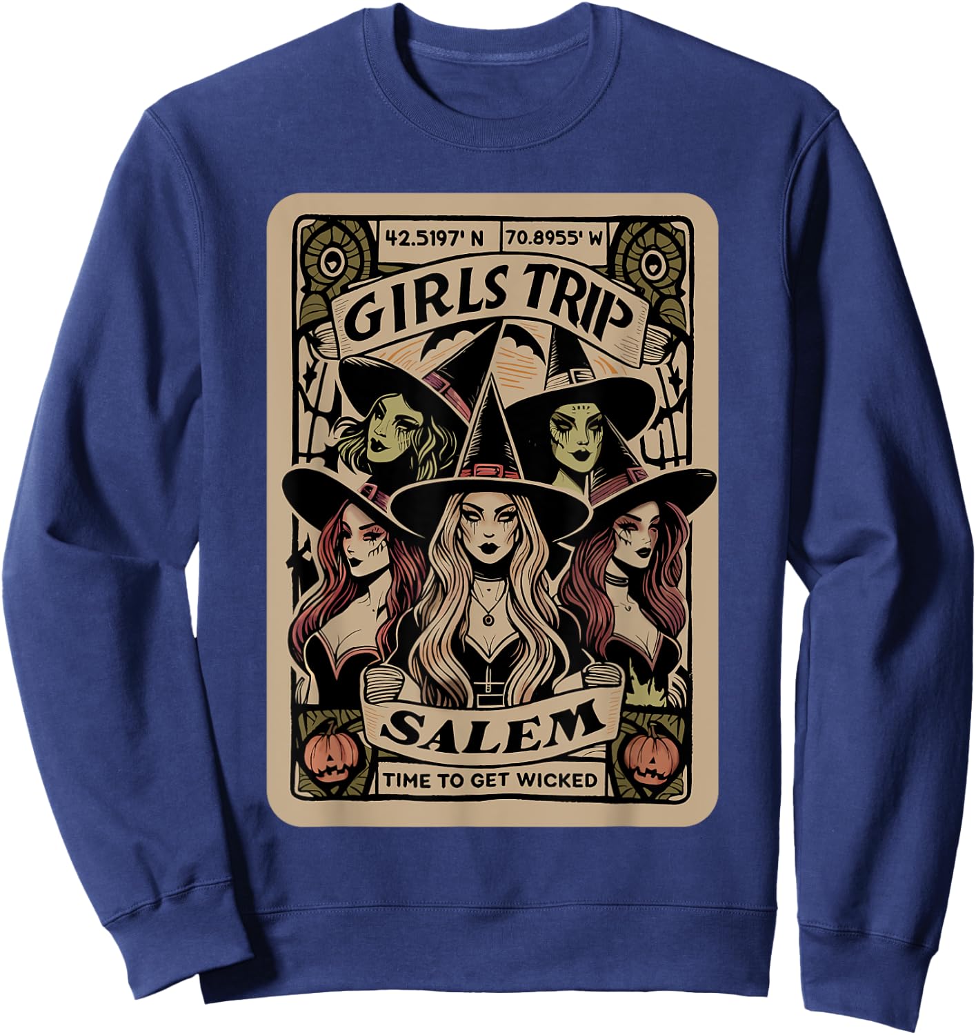 Girls Trip to Salem Time To Get Wicked Tarot Card Halloween Sweatshirt - Sweatshirt | Navy