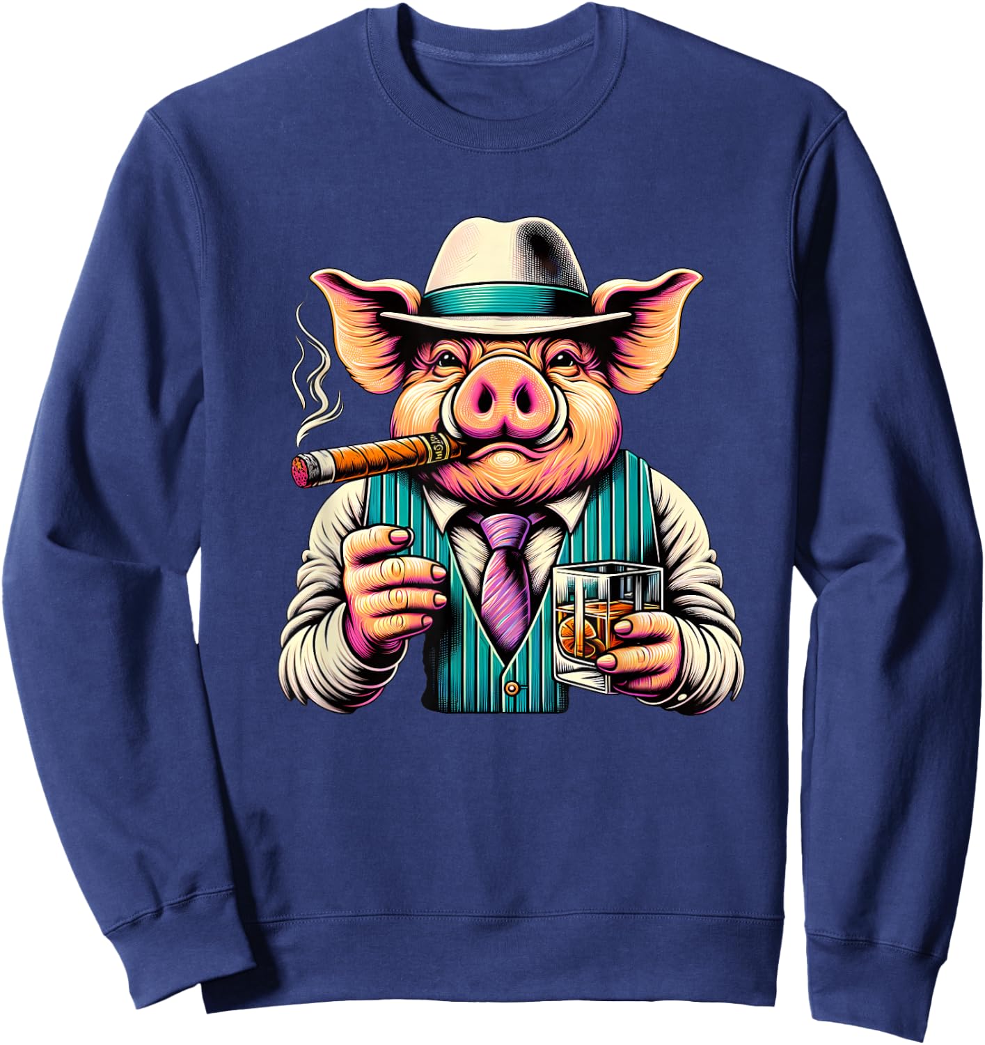 Pig Cigar And Whiskey Sweatshirt - Sweatshirt | Navy