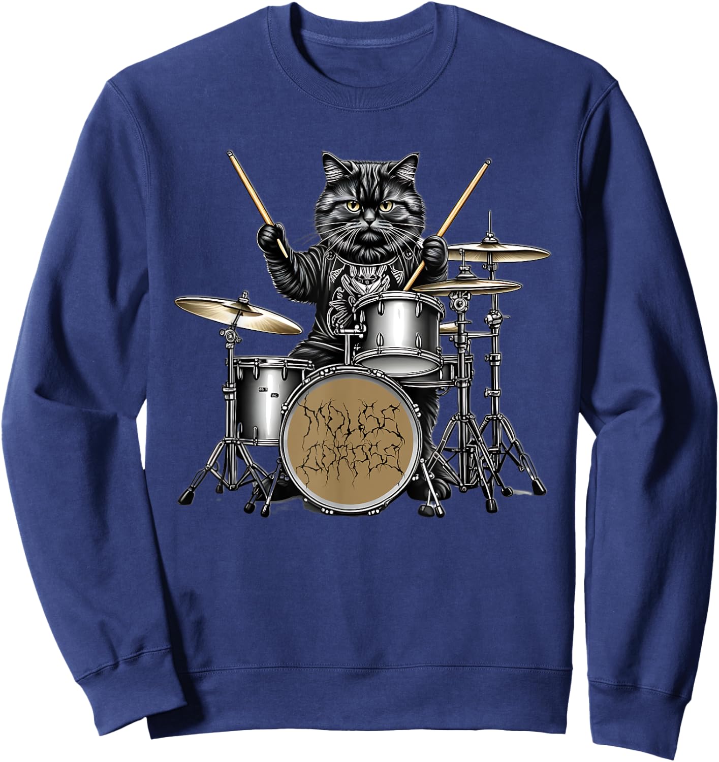 Heavy Metal Cats and Death Metal Metalhead Drummer Guitar Sweatshirt - Sweatshirt | Navy