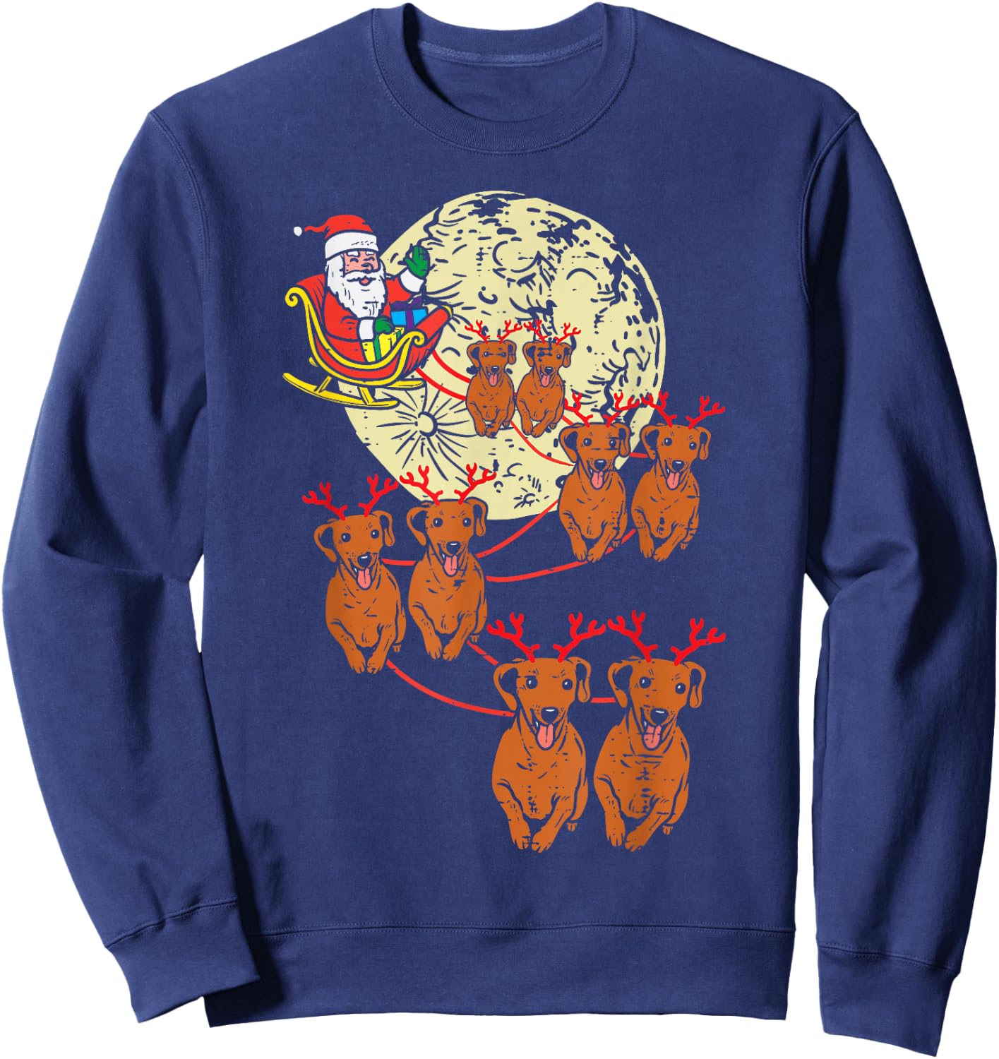 Reindeer Dachshund Santa Christmas Pet Weiner Dog Xmas PJ Sweatshirt - Sweatshirt | Navy