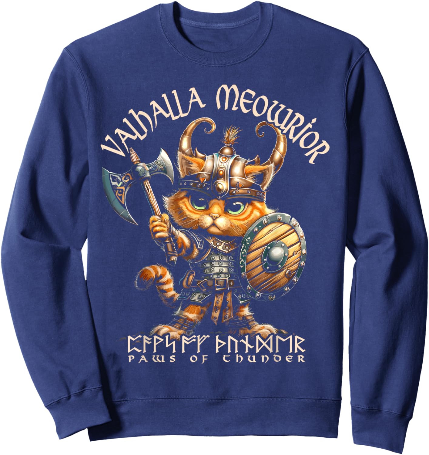 Nordic Norse Valhalla Viking Cat Warrior Men Kids Sweatshirt - Sweatshirt | Navy