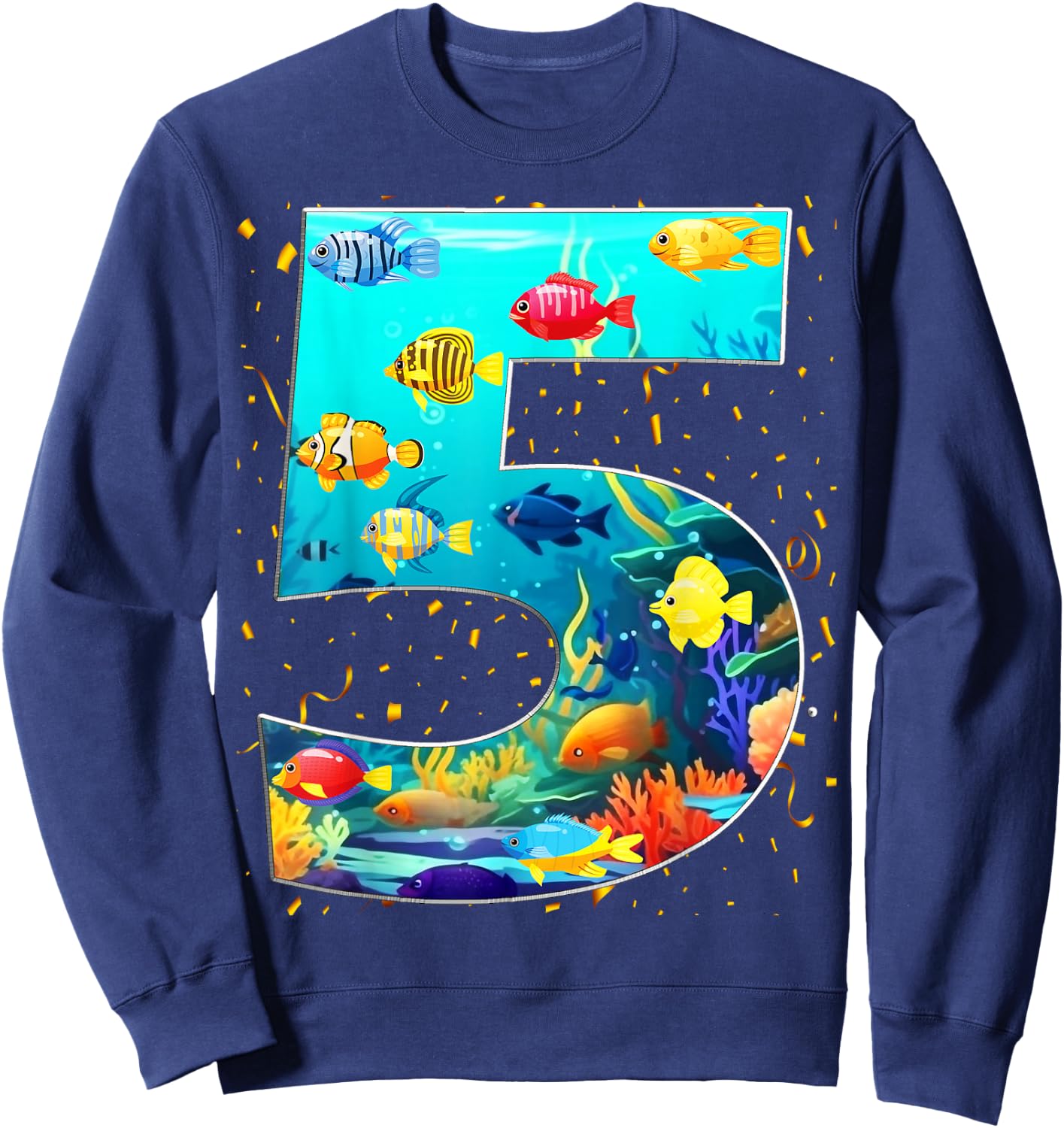 5th Birthday Party 5 Year Old Sea Fish Aquarium Birthday Boy Sweatshirt - Sweatshirt | Navy