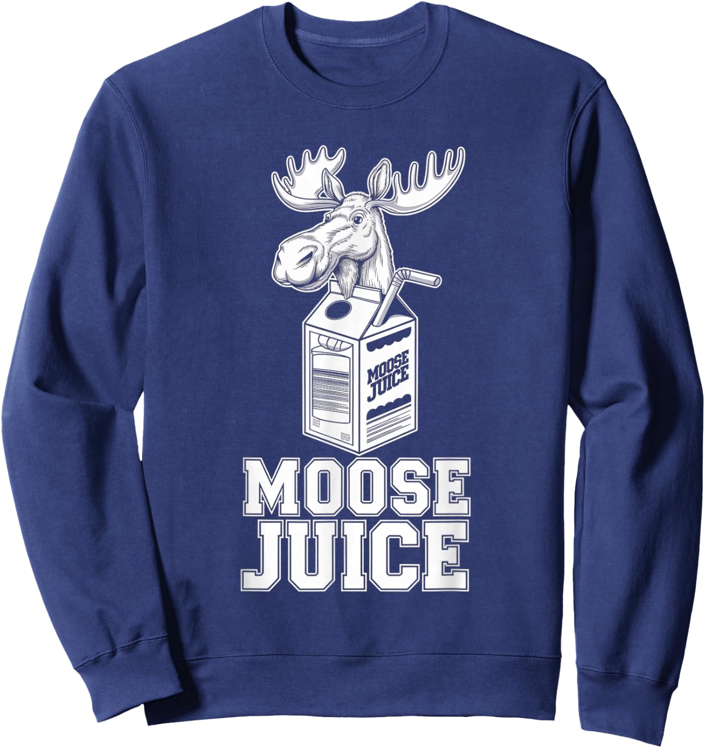 Funny Moose Drinking Moose Juice Cartoon Sweatshirt - Sweatshirt | Navy