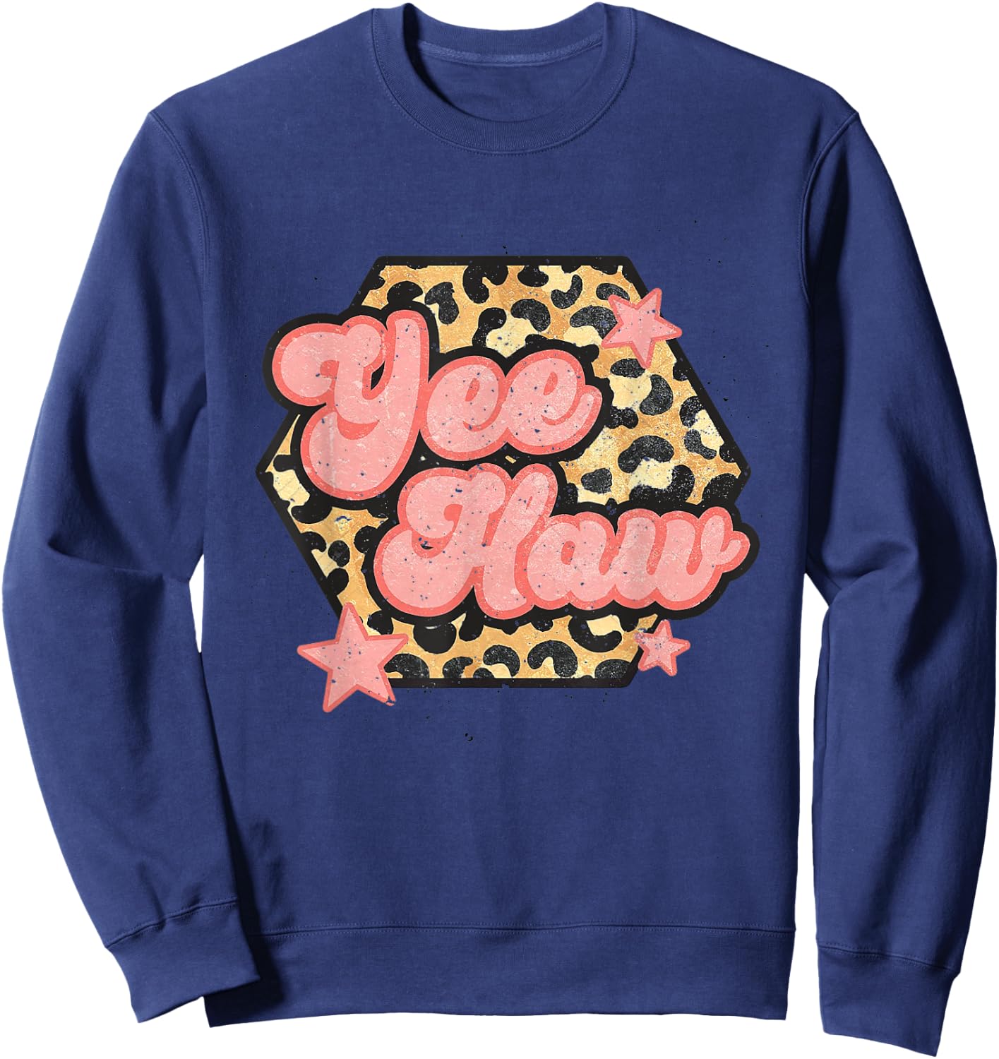 Yee Haw Howdy Rodeo Western Country Yeehaw Cowgirl Leopard Sweatshirt - Sweatshirt | Navy