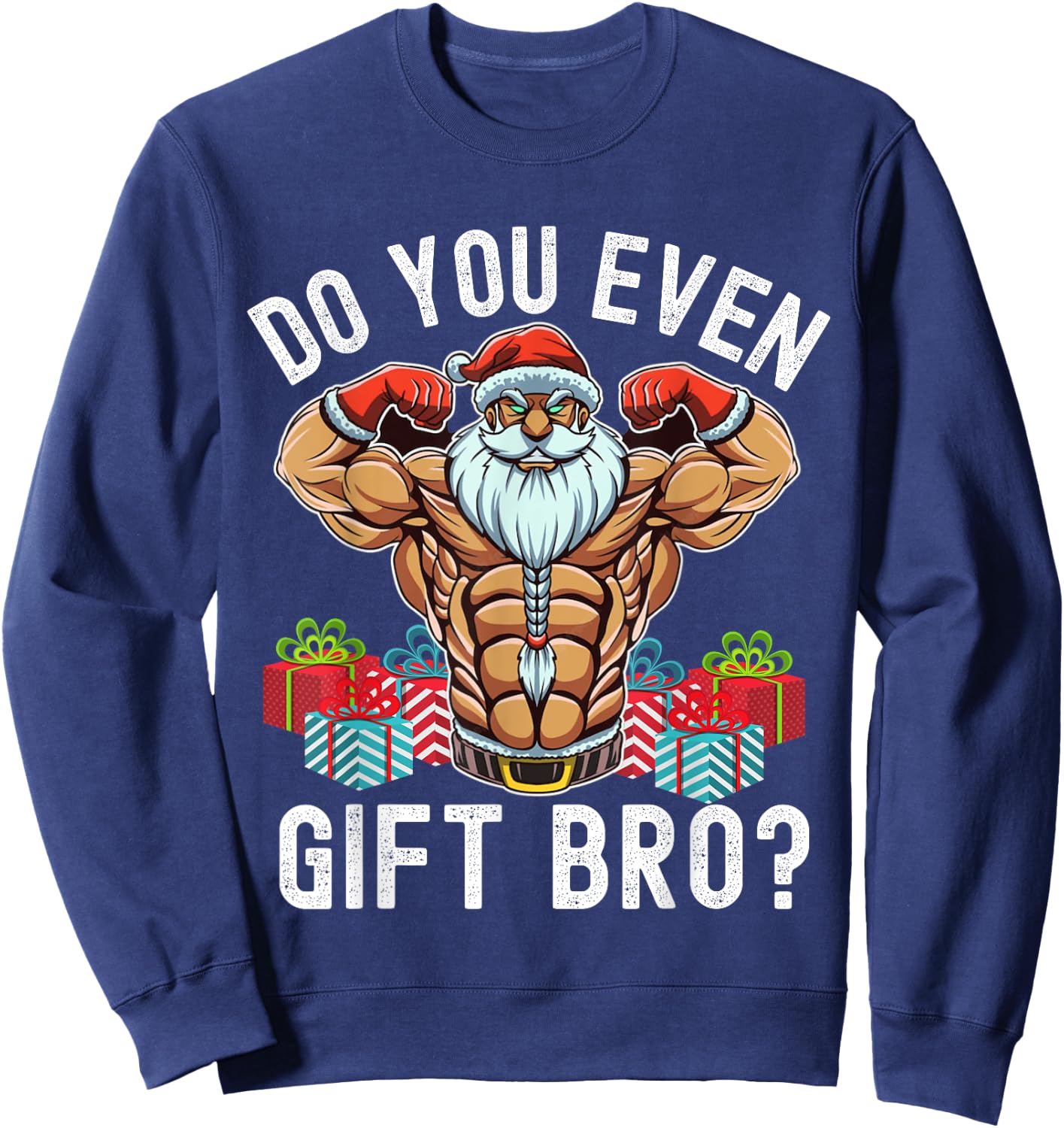 Weightlifting Bodybuilding Christmas Santa Christmas Workout Sweatshirt - Sweatshirt | Navy