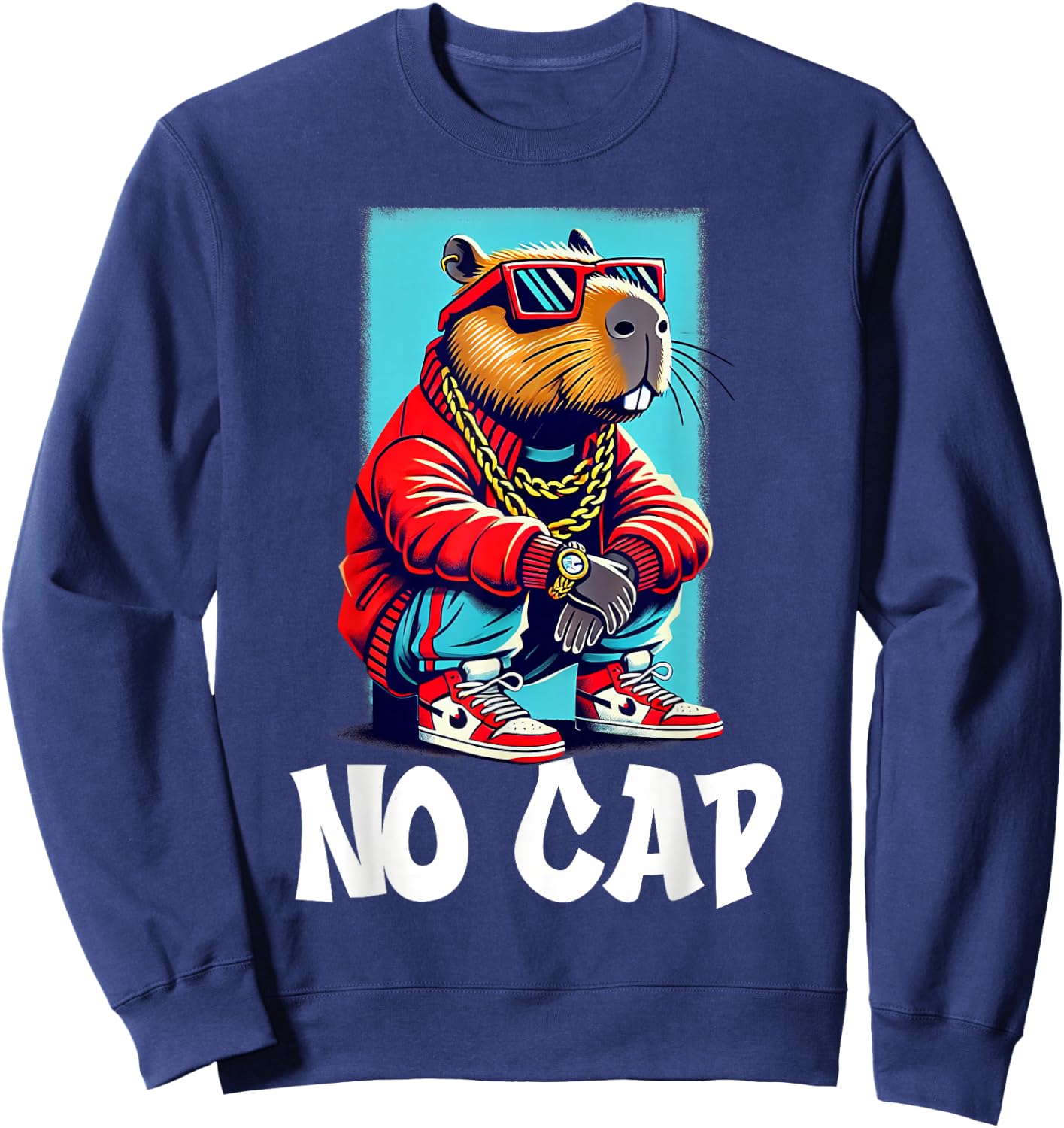 No Cap Capybara Meme Funny Zoomer Hip Hop Humor Sweatshirt - Sweatshirt | Navy