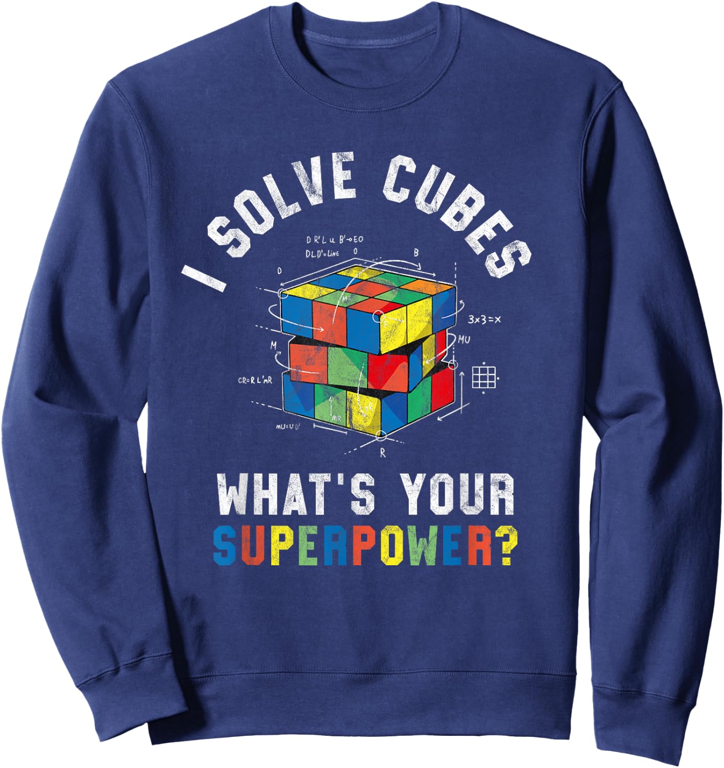 I Solve Cubes Funny Speed Cubing Vintage Youth Math Teacher Sweatshirt - Sweatshirt | Navy