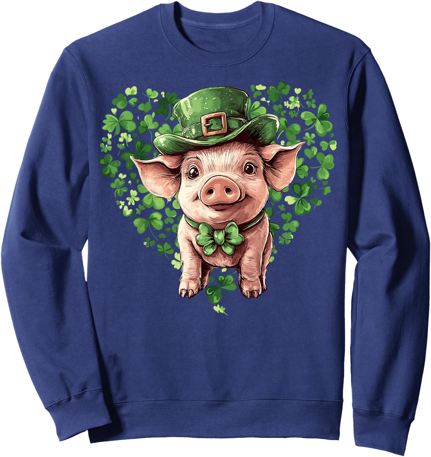 Funny St. Patrick’s Day Pig Lucky Shamrock Irish Farm Sweatshirt - Sweatshirt | Navy