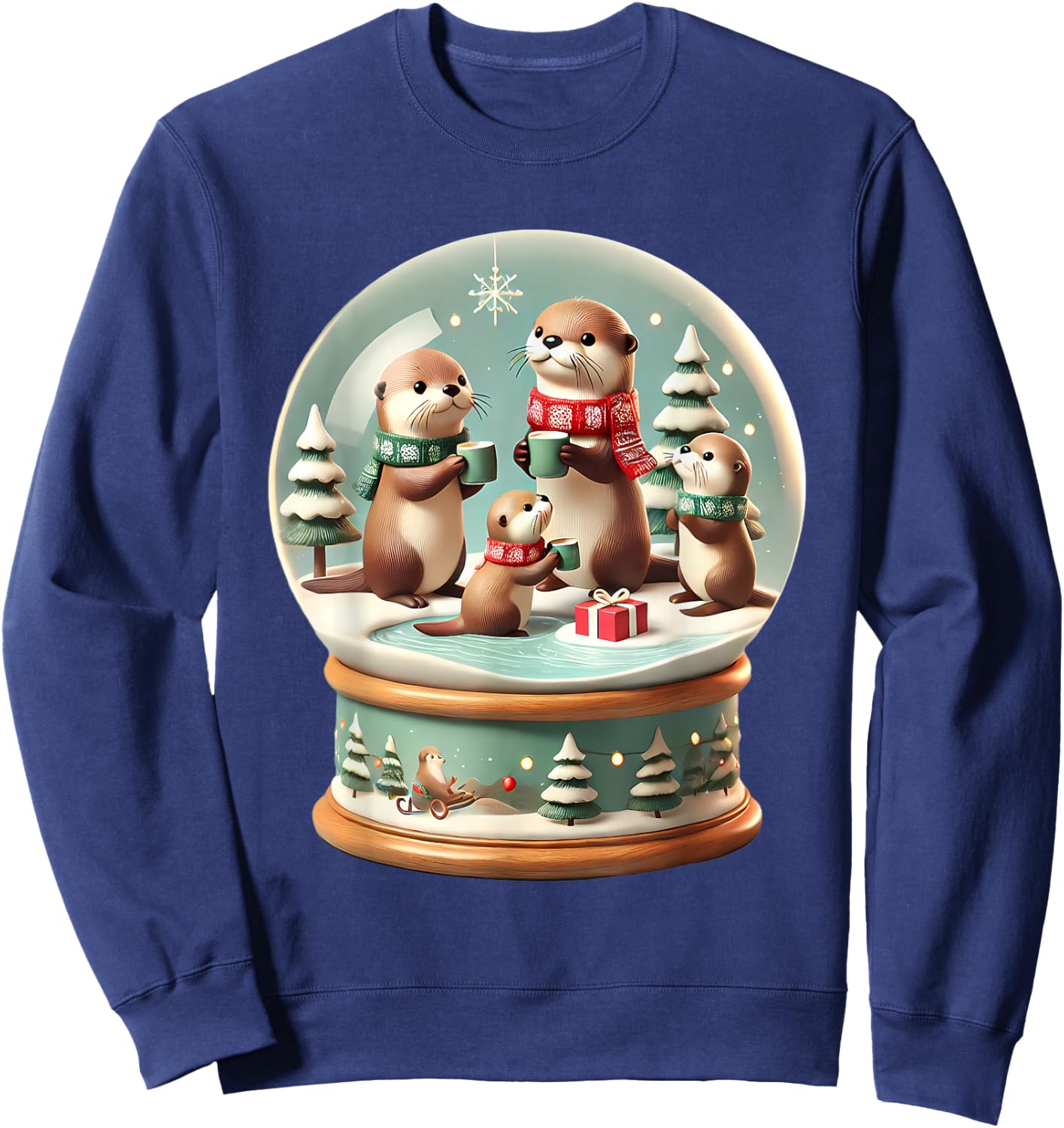 Christmas Otter Snow Globe Scene Family Holiday Xmas Sweatshirt - Sweatshirt | Navy