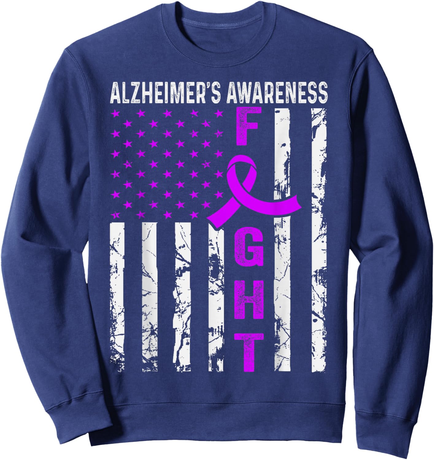 USA Flag Alzheimer's Awareness Month Purple Ribbon Sweatshirt - Sweatshirt | Navy