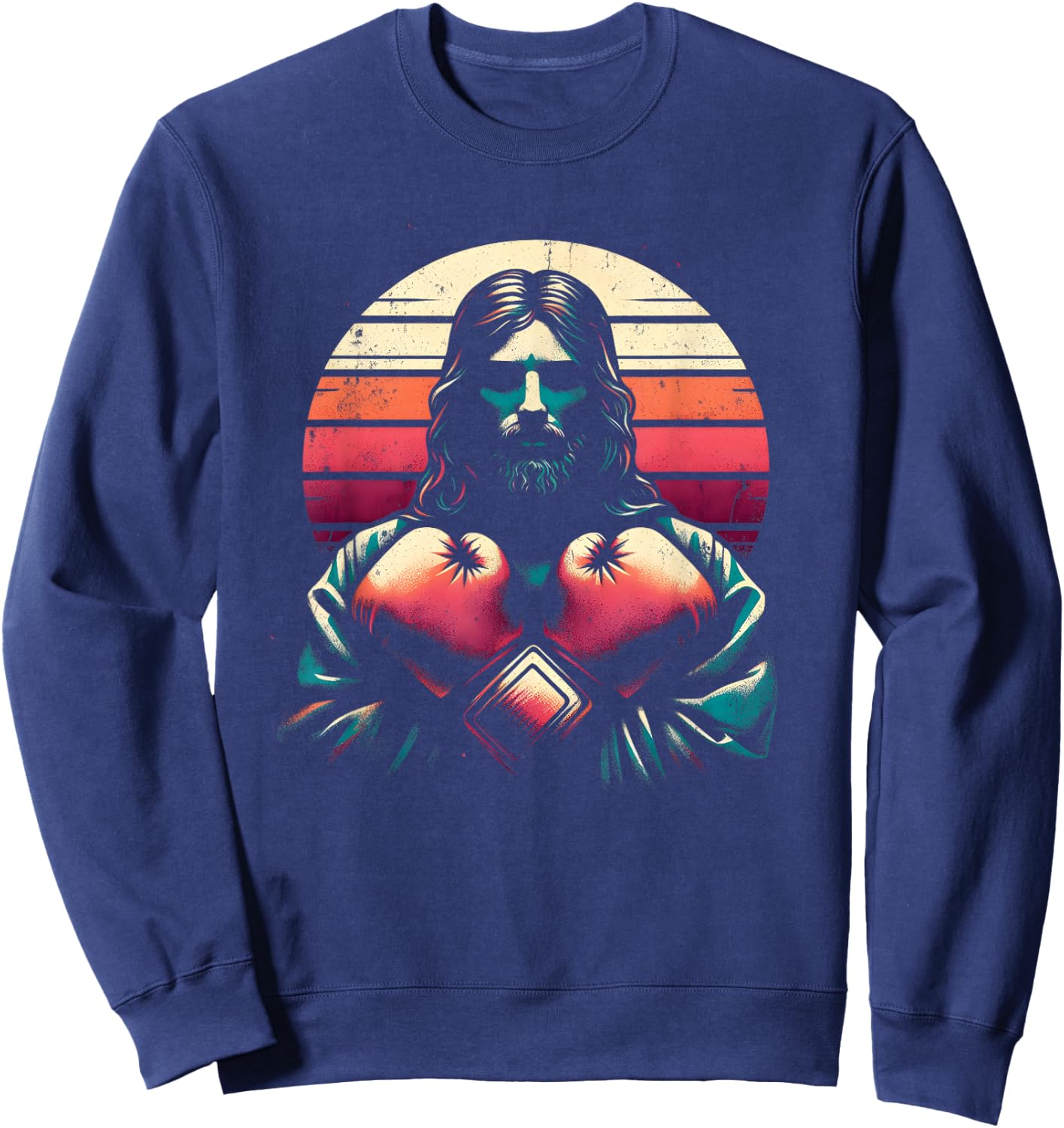 Jesus With Boxing Gloves - Funny Christian Religious Boxer Sweatshirt - Sweatshirt | Navy