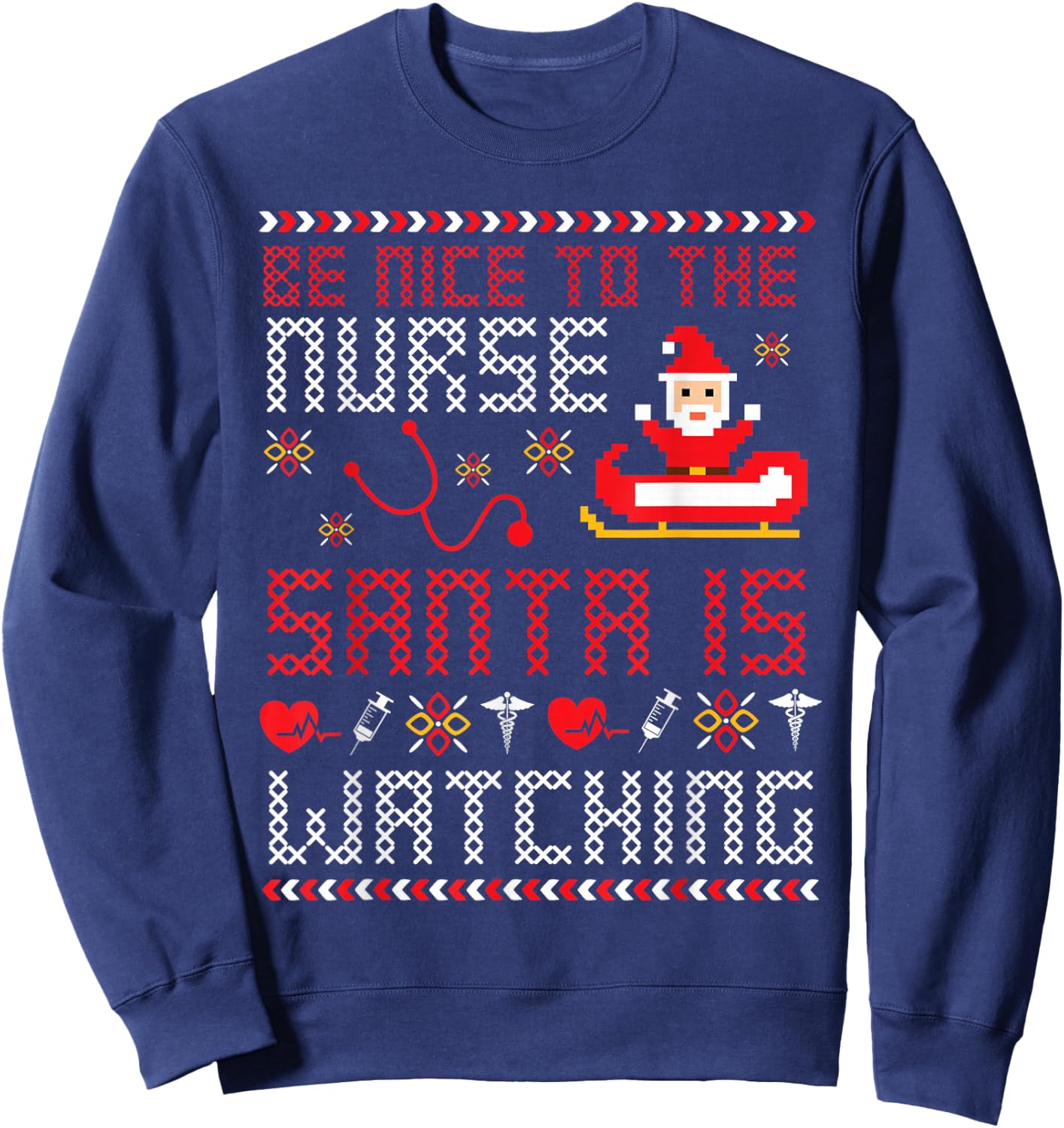 Christmas Santa Nurse Ugly Christmas Sweater Sweatshirt - Sweatshirt | Navy