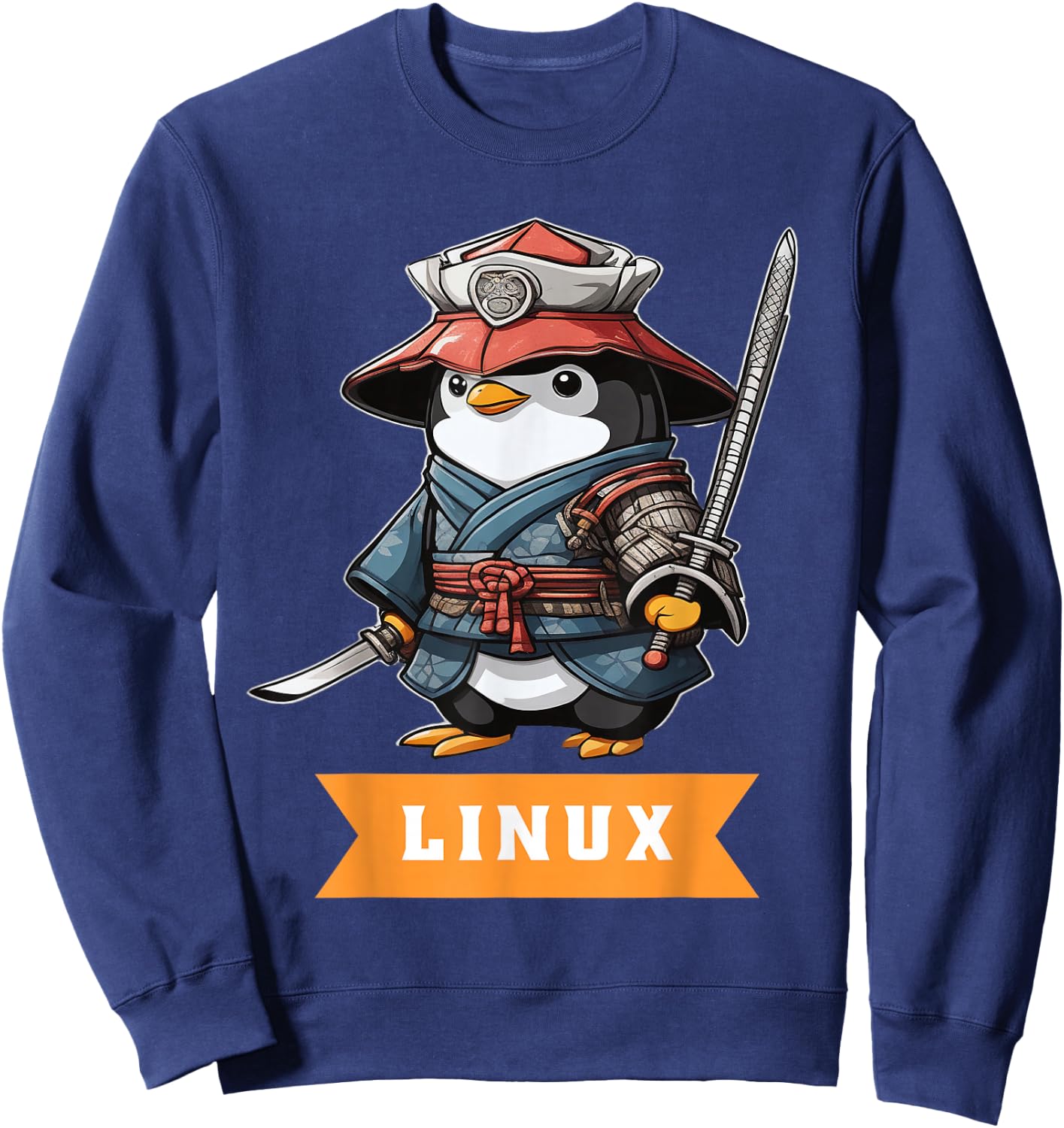 Linux Samurai Programming Penguin Nerd IT Warrior Sweatshirt - Sweatshirt | Navy