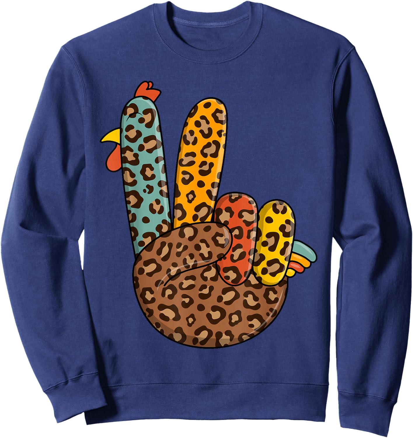 Peace Sign Turkey Hand Cool Thanksgiving Hippie Men Women Sweatshirt - Sweatshirt | Navy