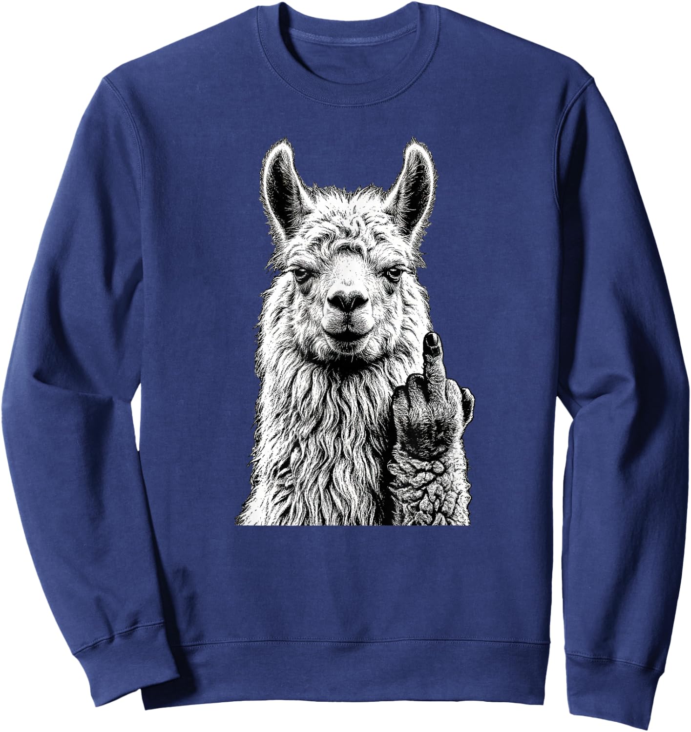 Funny Llama Alpaca Middle Finger Graphic Sweatshirt - Sweatshirt | Navy