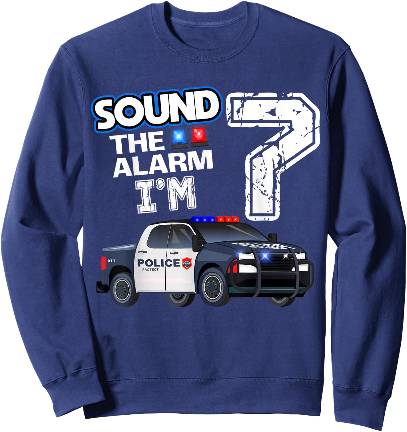 7th B-Day Police Car Policeman Officer Birthday 7 Year Old Sweatshirt - Sweatshirt | Navy