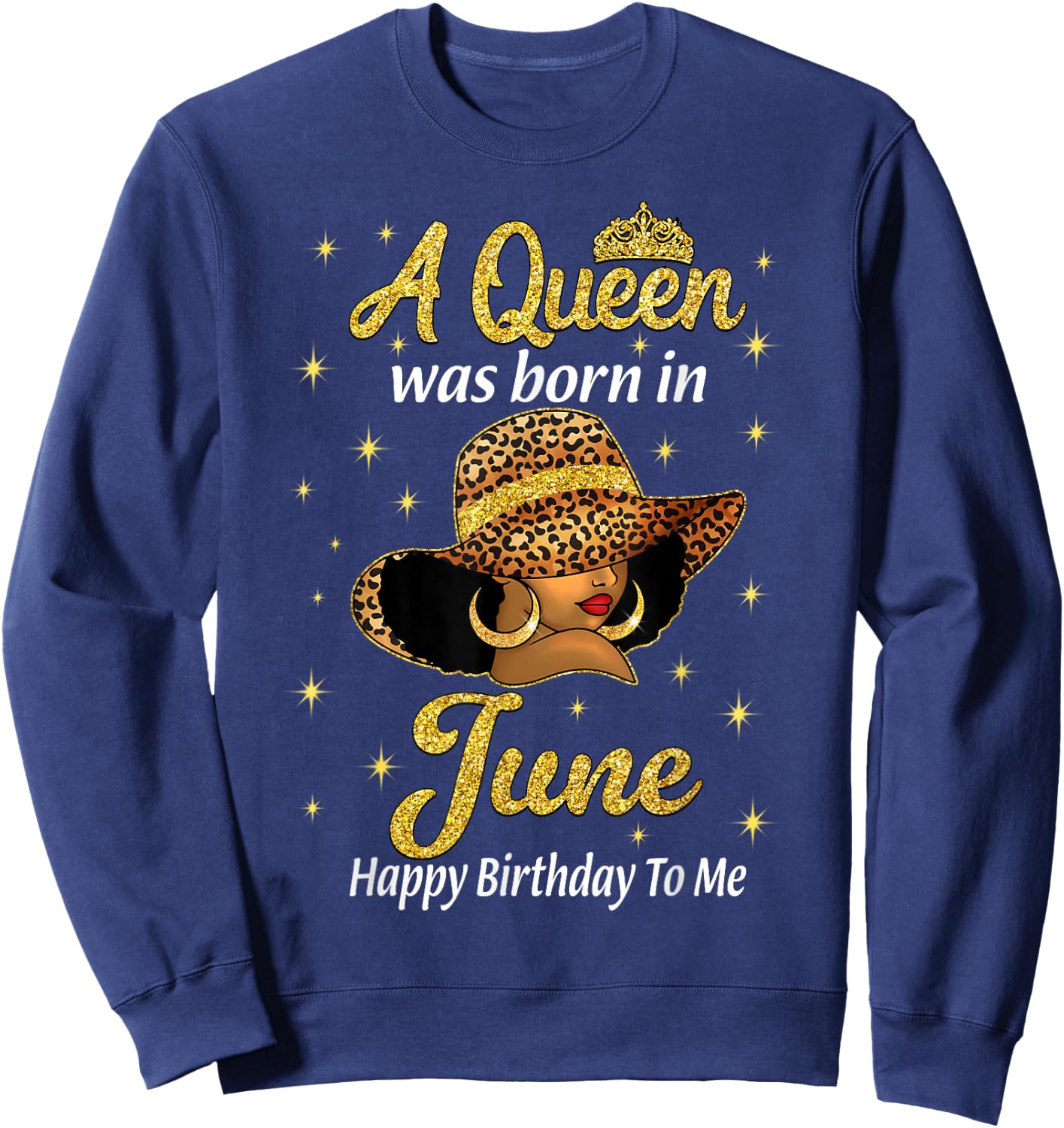 A Queen Was Born In June Leopard Hat Black Women Sweatshirt - Sweatshirt | Navy