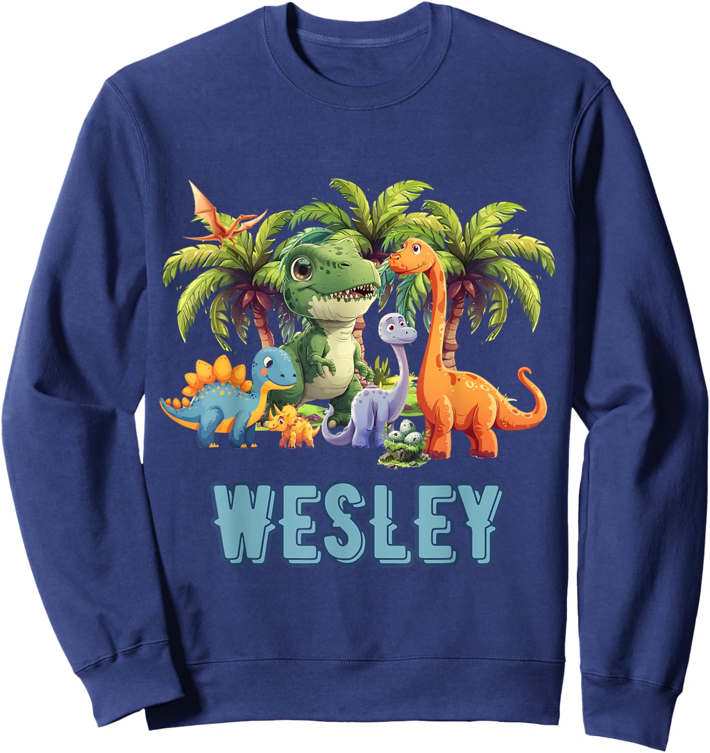 WESLEY Dinosaur Personalized Custom First Name Toddler Boy Sweatshirt - Sweatshirt | Navy