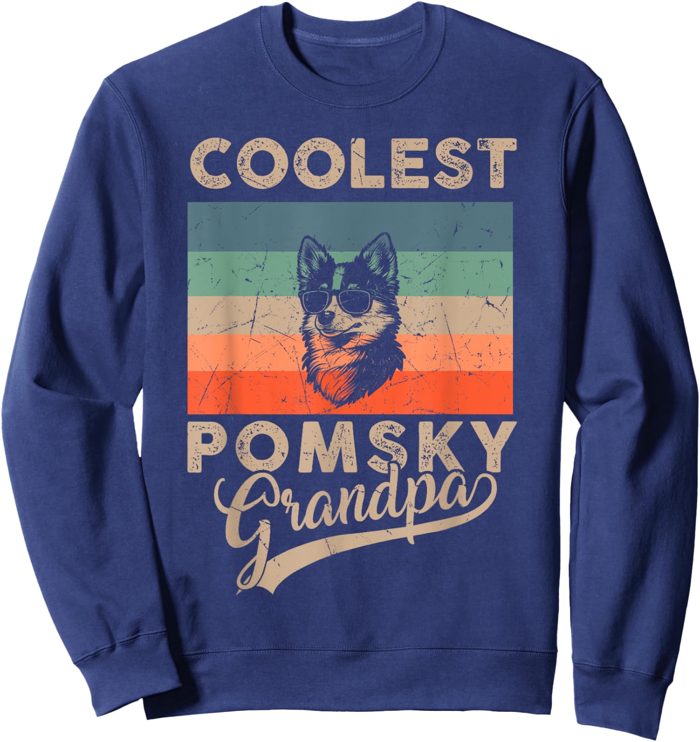 Coolest Pomsky Grandpa Gifts Funny Dog Grandpa Retro Sweatshirt - Sweatshirt | Navy