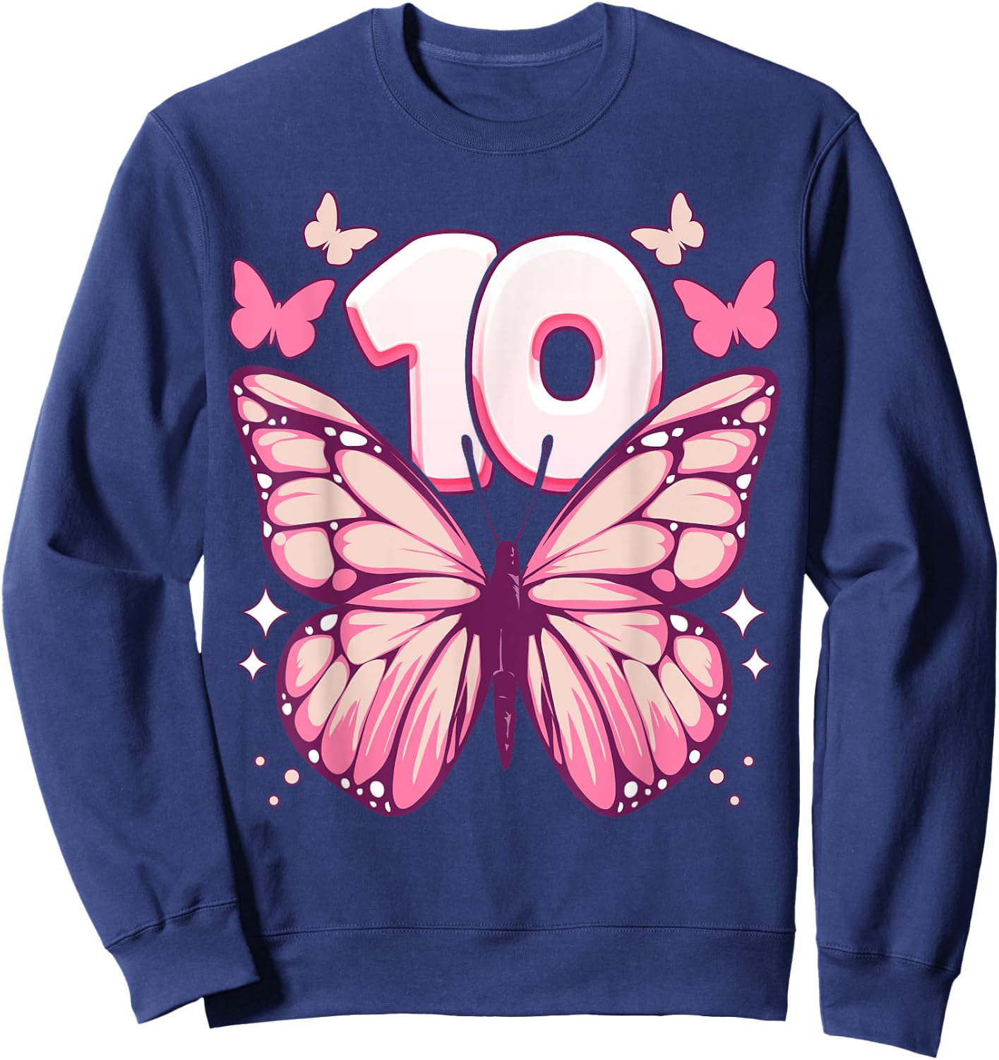 Geburtstag Mädchen 10 Jahre, Schmetterlinge und Nummer 10 Sweatshirt - Sweatshirt | Navy