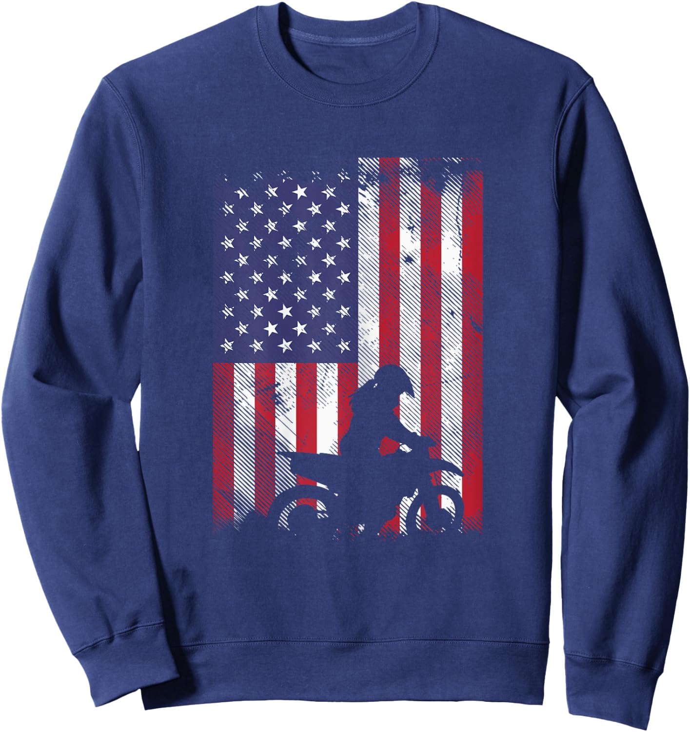 American Flag Dirt Bike Girl Vintage Motocross Racing Gift Sweatshirt - Sweatshirt | Navy