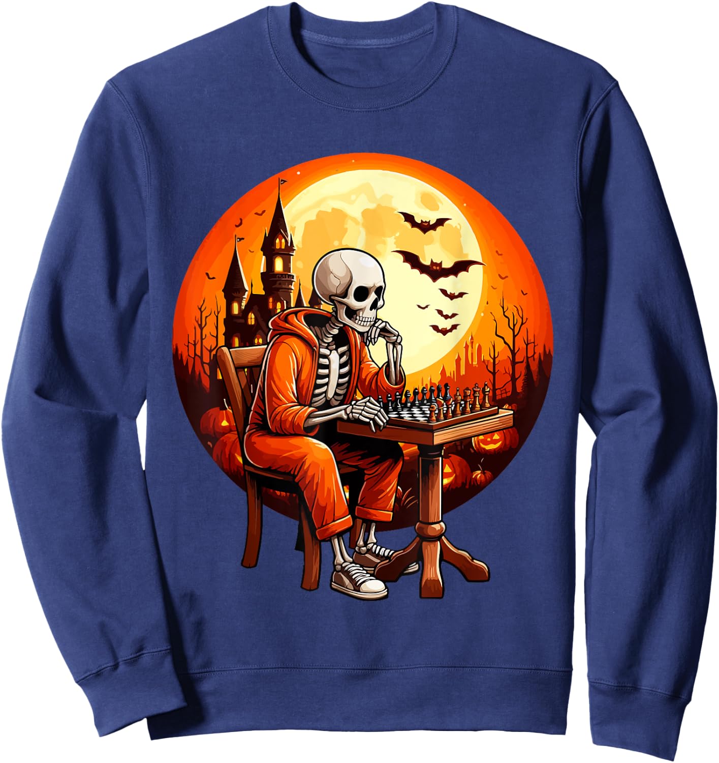 Skeleton Halloween Costume Chess Player Sport Lover Kids Sweatshirt - Sweatshirt | Navy
