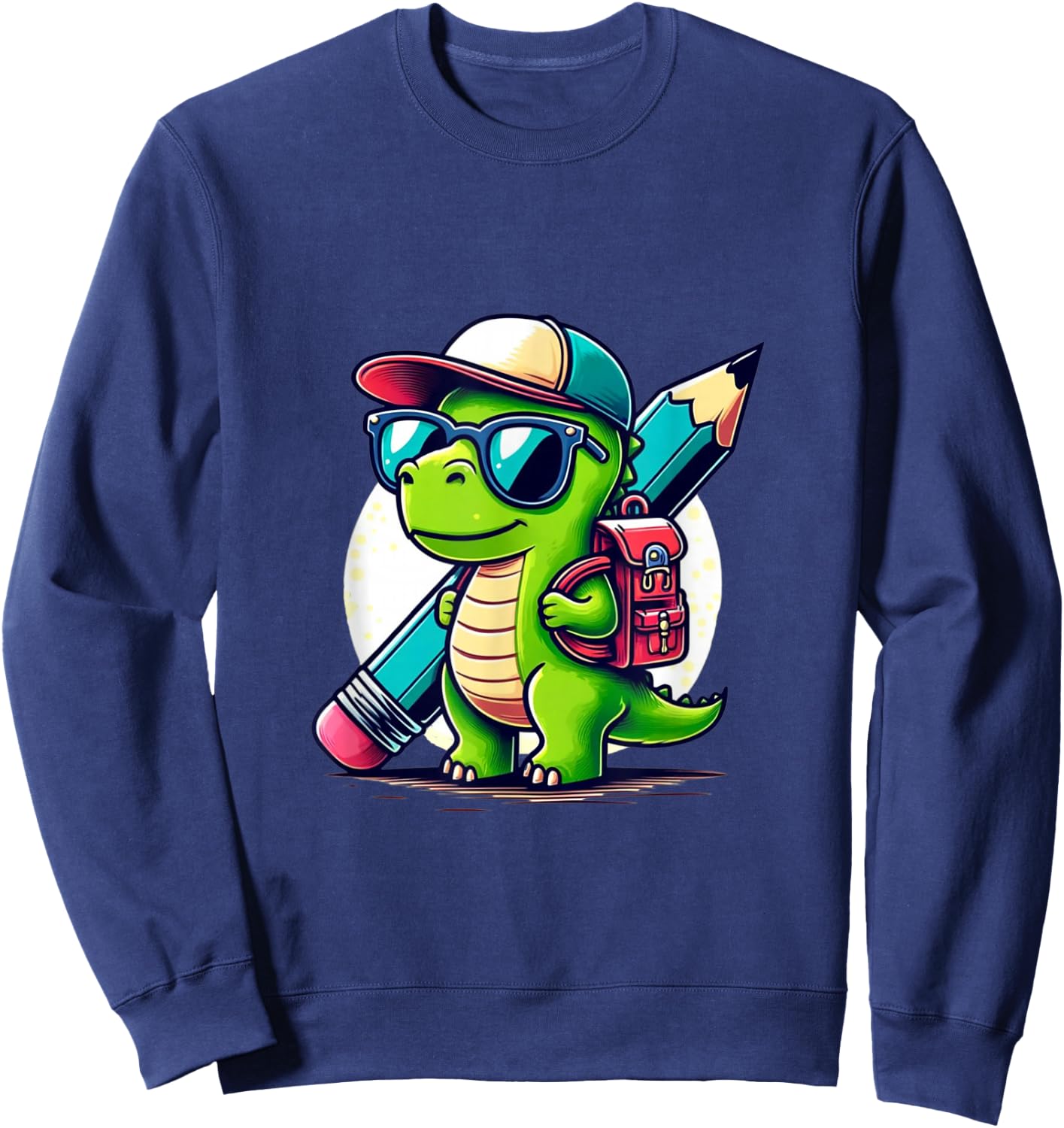Dinosaur School Pen Dino Cartoon Back to School Sweatshirt - Sweatshirt | Navy