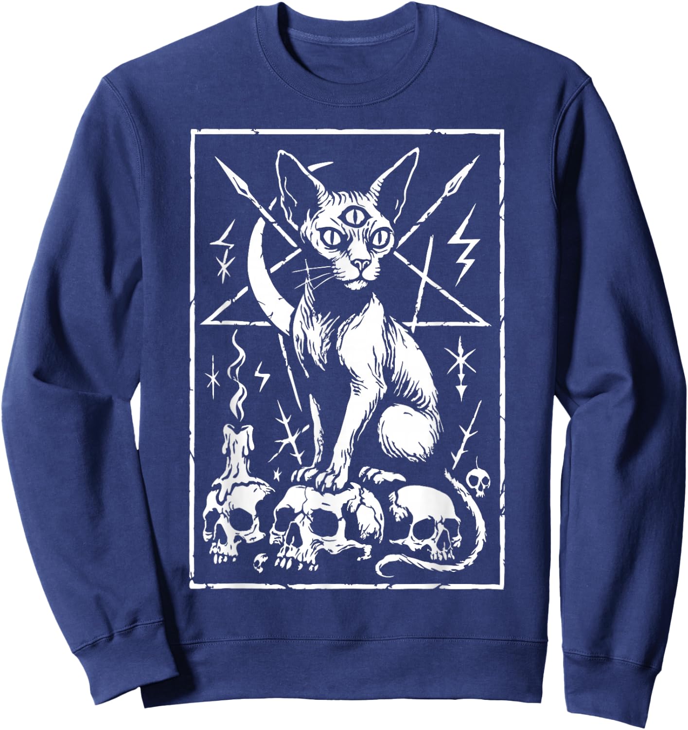 Death Metal Sphynx Cat Occult Sweatshirt - Sweatshirt | Navy