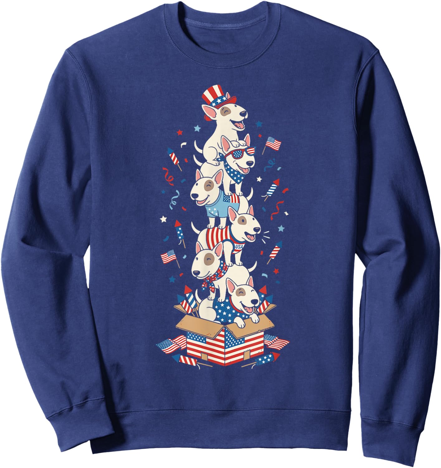 Bull Terrier American USA Flag Memorial Day 4th of July Sweatshirt - Sweatshirt | Navy