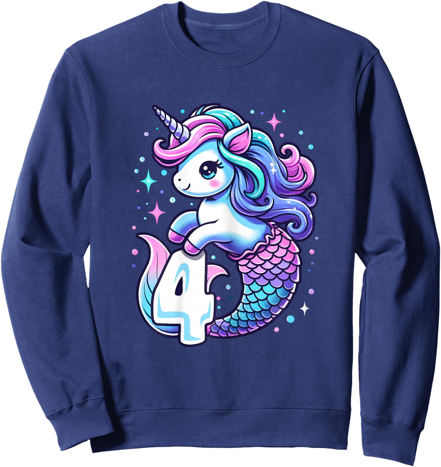 Unicorn Mermaid 4th Birthday 4 Year Old Party Girls Outfit Sweatshirt - Sweatshirt | Navy