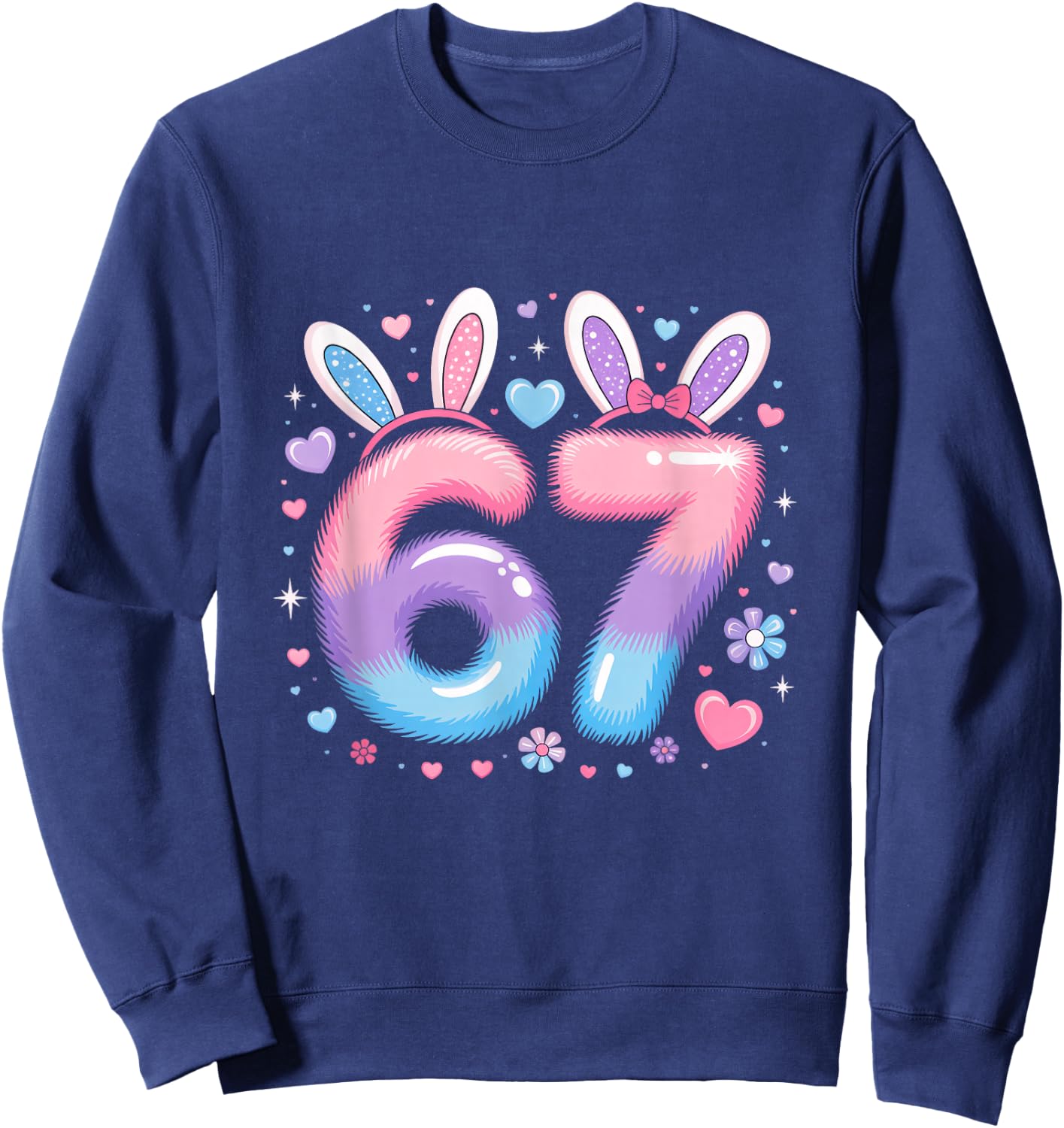 67 Six Seven Girls Youth Purple Pink Bunny 67 Sweatshirt - Sweatshirt | Navy