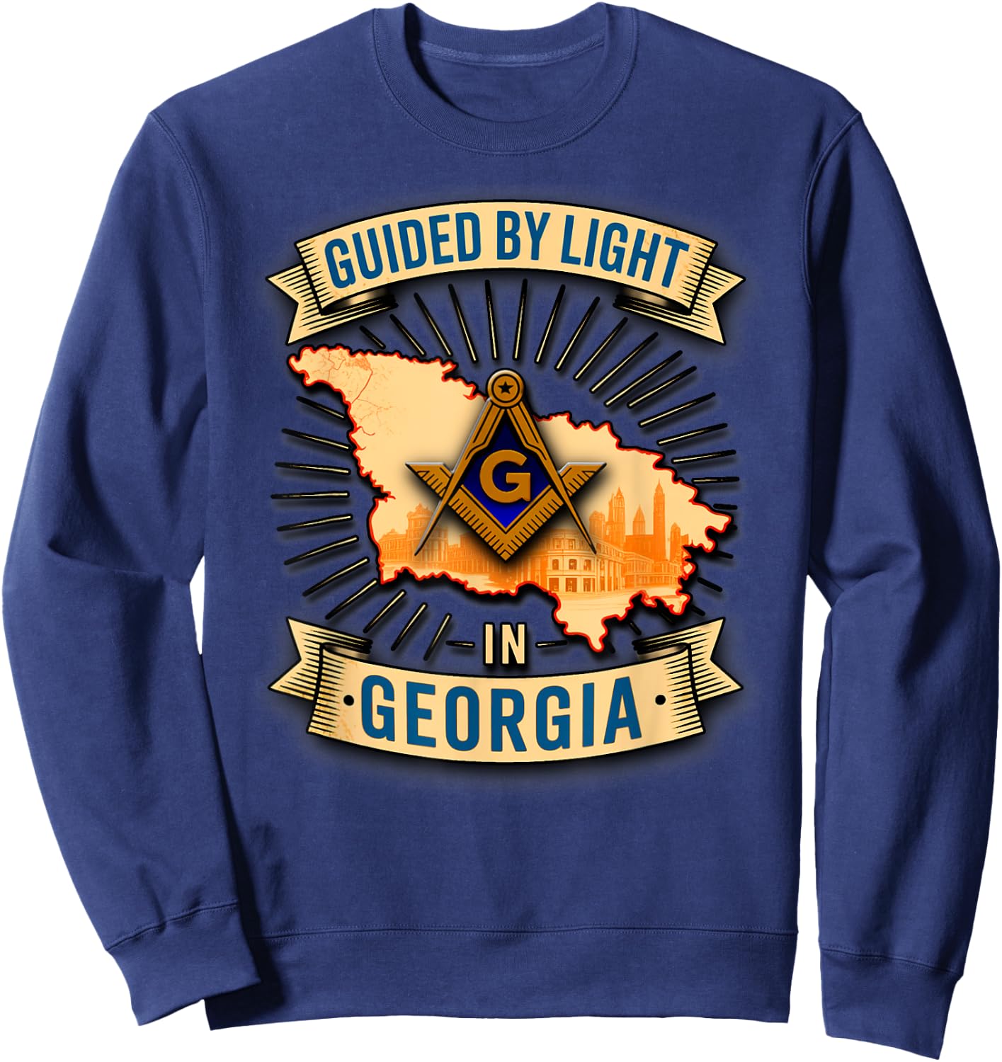 Masonic_symbol with"GUIDED_BY LIGHT in_Georgia"S&C Sweatshirt - Sweatshirt | Navy