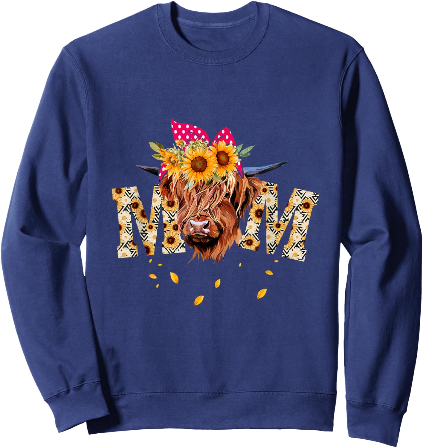 Vintage Sunflower Highland Cow Mom Heifer Mom Messy Bun Mom Sweatshirt - Sweatshirt | Navy