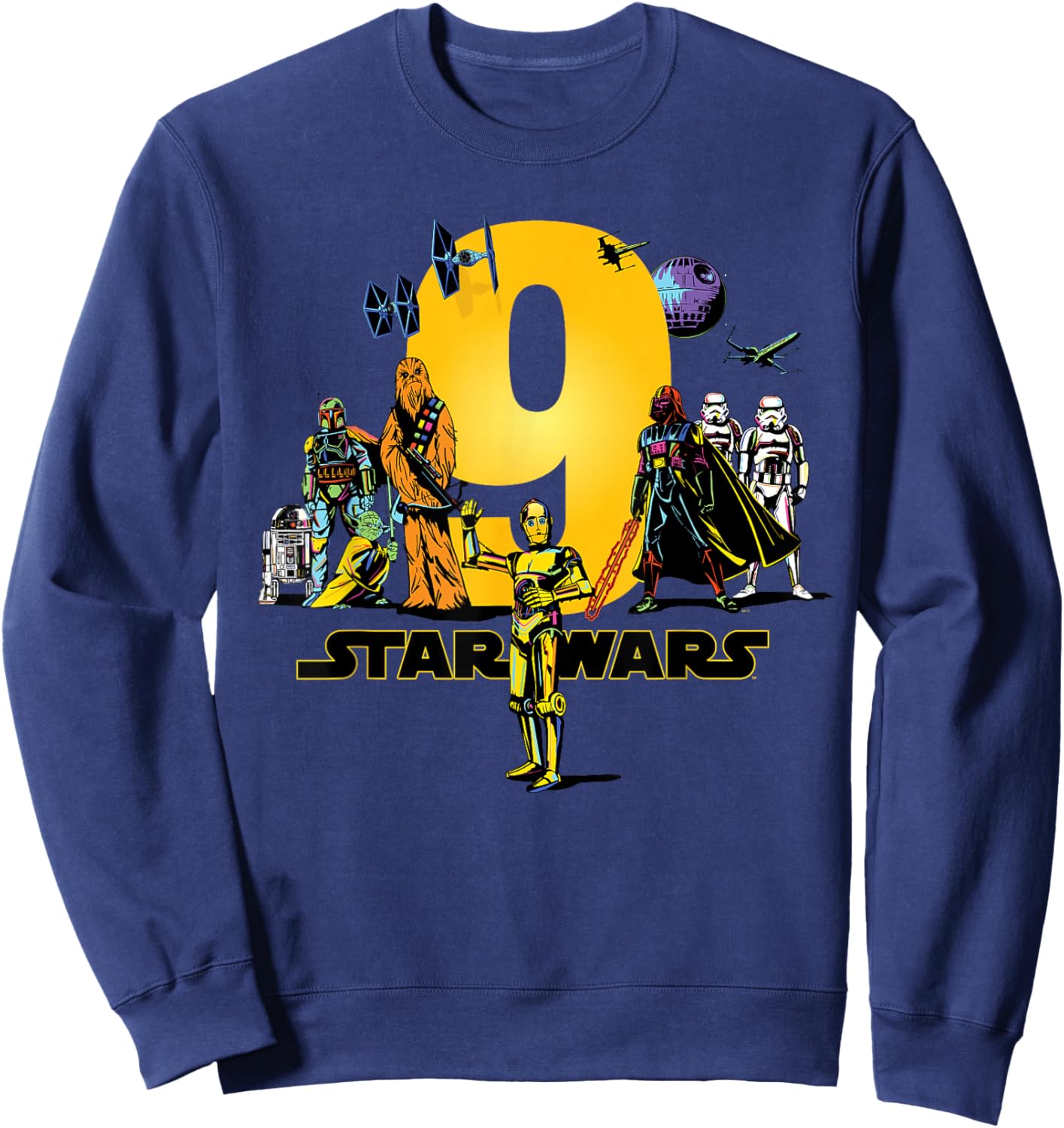 Star Wars Classic Characters Ninth Birthday 9 Years Old , black Sweatshirt - Sweatshirt | Navy