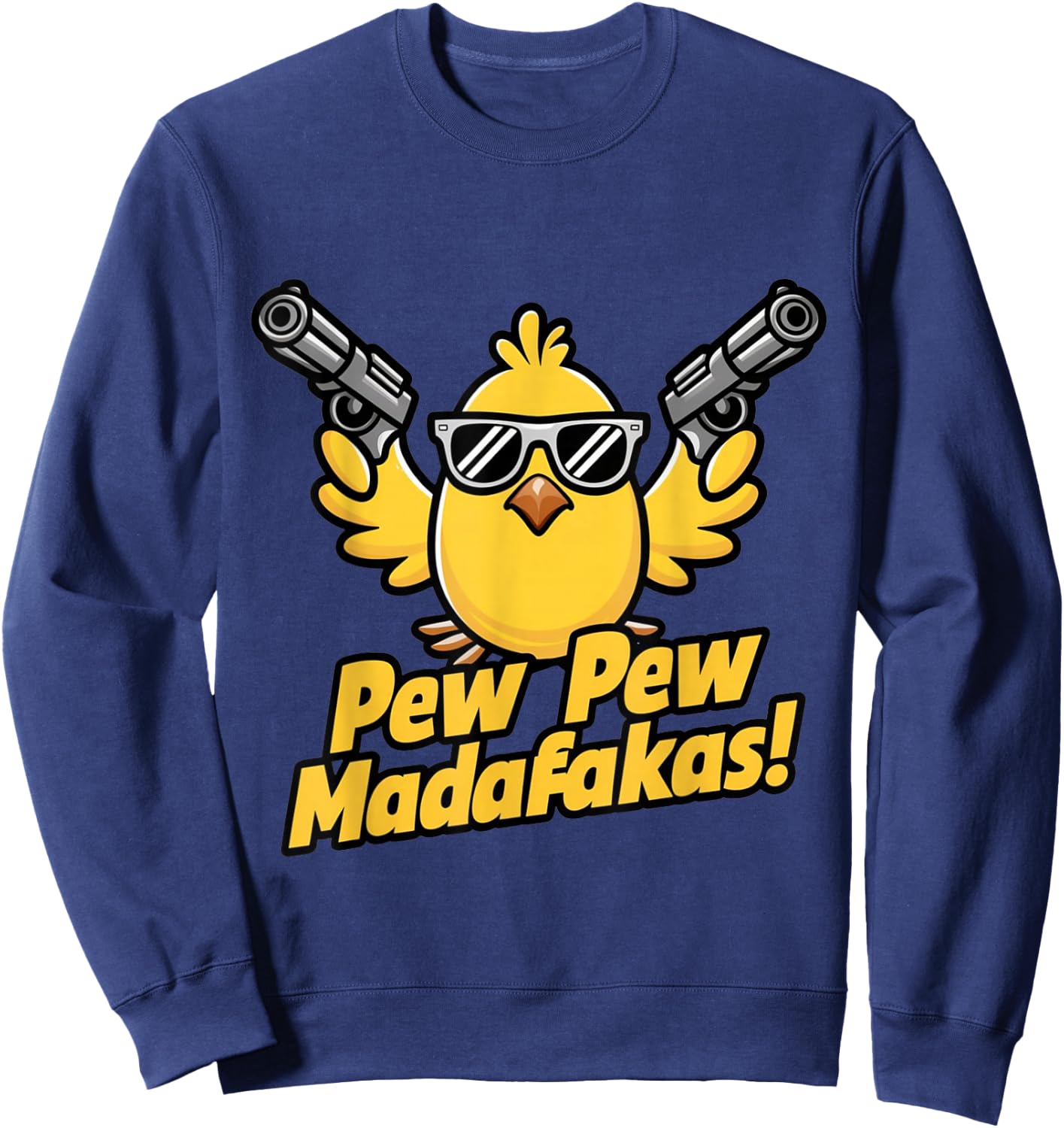 Pew Madafakas Pew Retro Chick with Guns for Duck Enthusiasts Sweatshirt - Sweatshirt | Navy