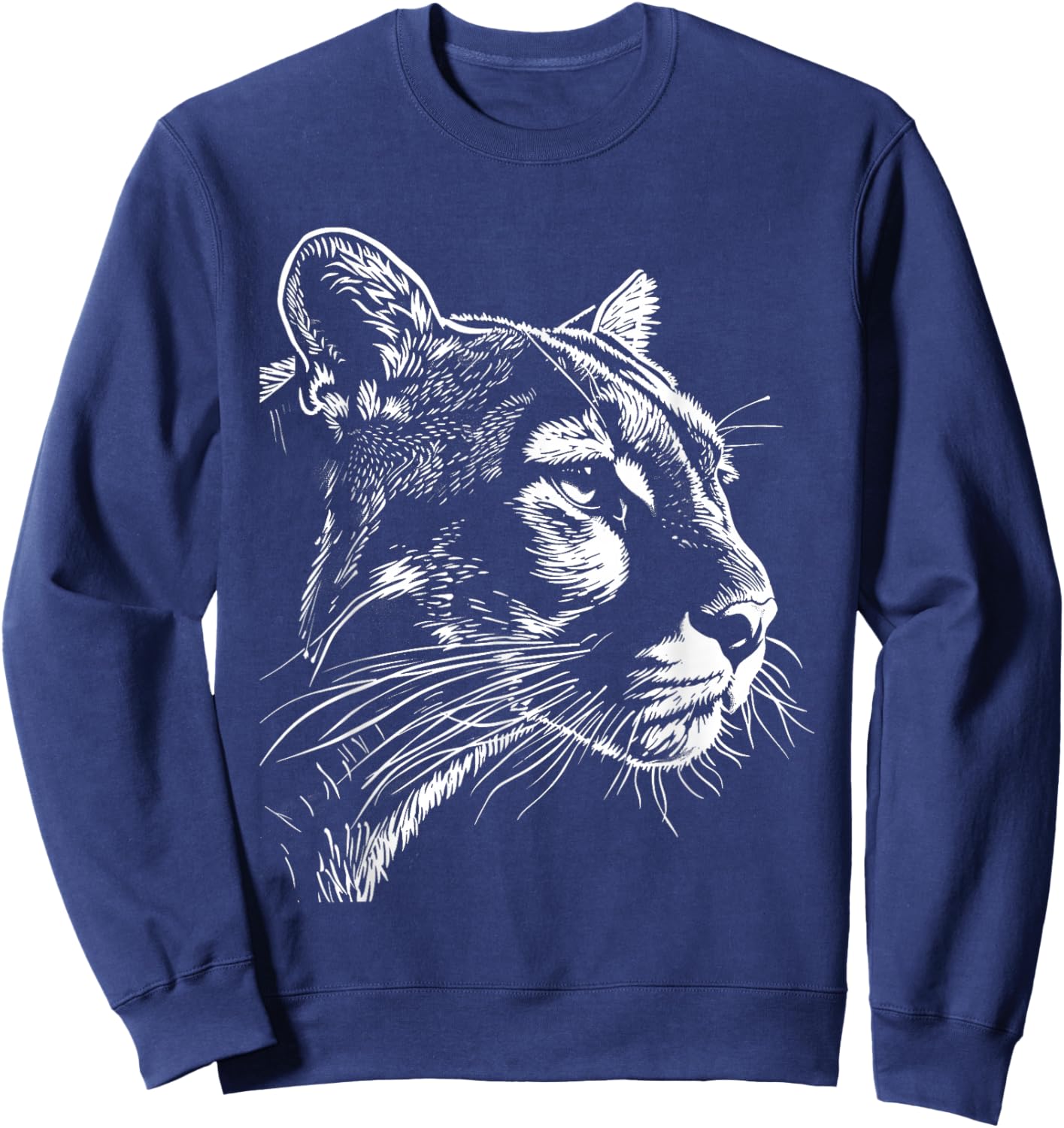 Cougar Face Cougars Mountain Lion Big Cat Animal Vintage Sweatshirt - Sweatshirt | Navy