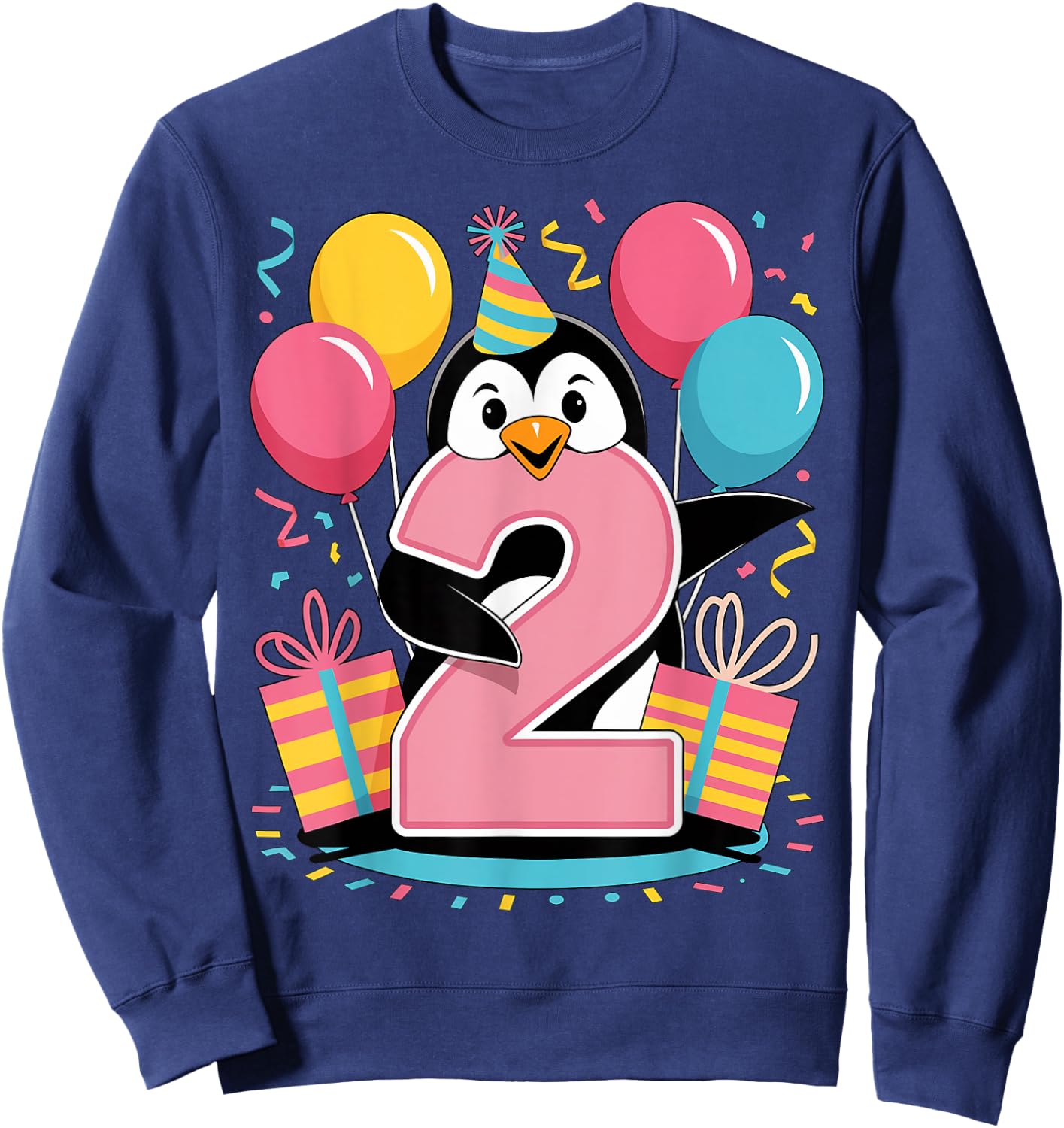 Penguin 2nd birthday boy girl 2 years old second two Penguin Sweatshirt - Sweatshirt | Navy