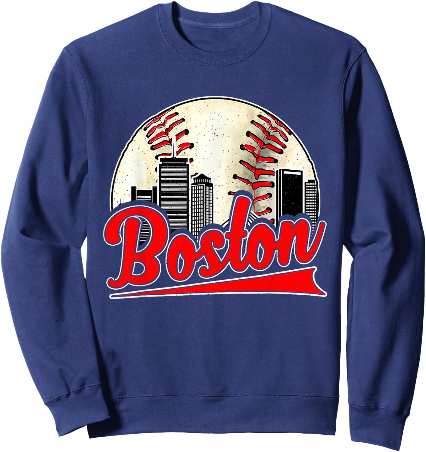 Boston Cityscape Vintage Baseball Lover Women Men Sweatshirt - Sweatshirt | Navy