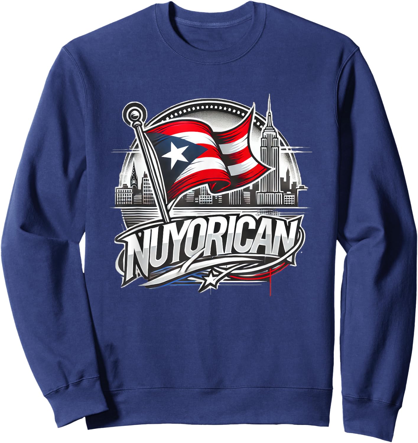 Nuyorican New York Puerto Rican Flag NYC City Backdrop Logo Sweatshirt - Sweatshirt | Navy