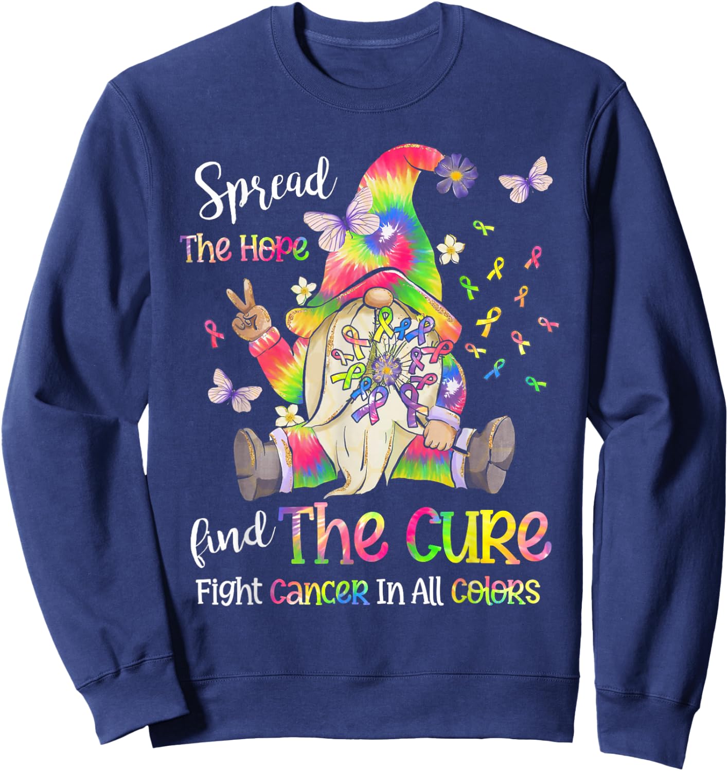 Fight Cancer In All Color Gnome Fight Cancer Ribbons Sweatshirt - Sweatshirt | Navy