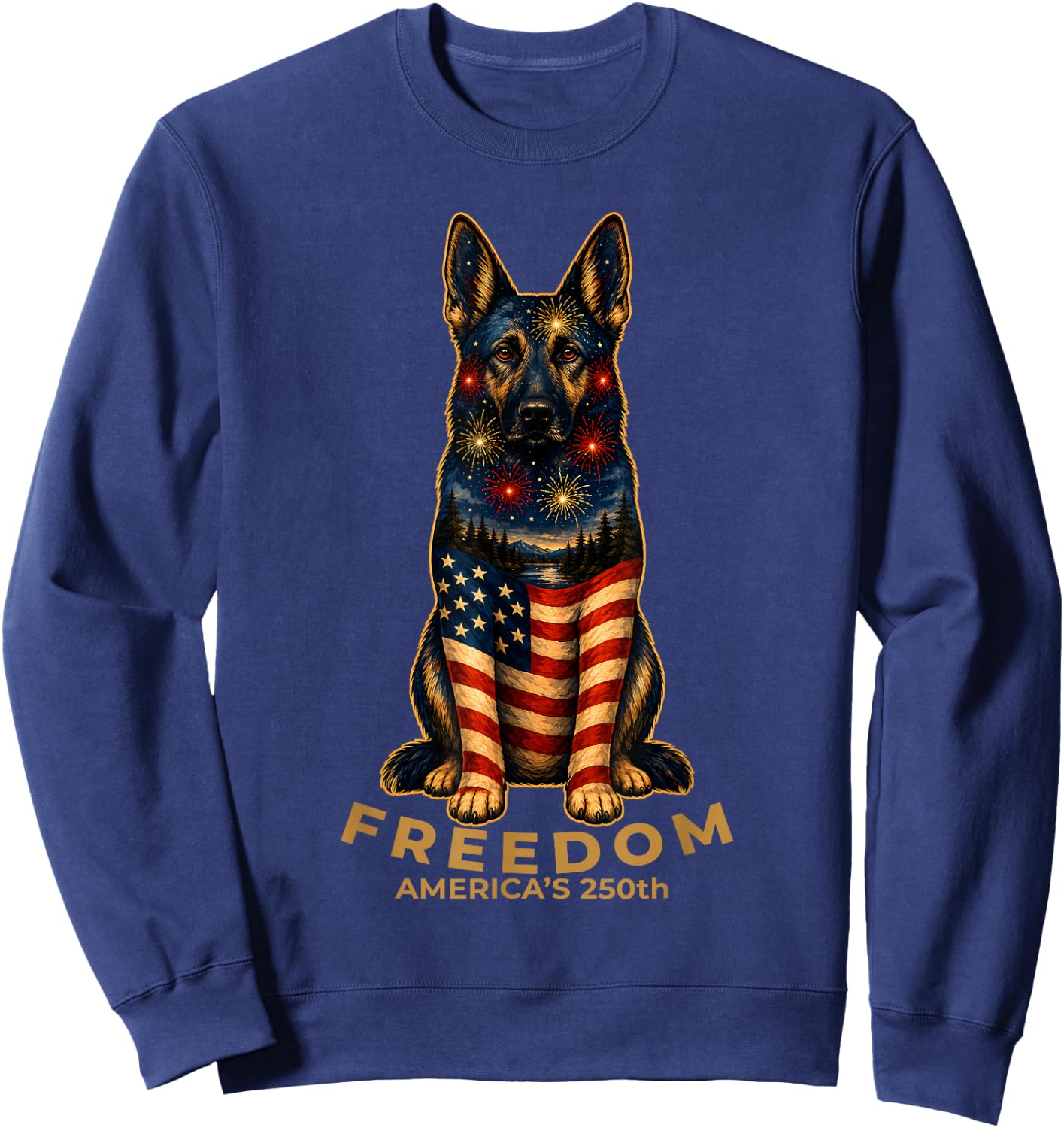Freedom America's 250th German Shepherd Dog Patriotic Sweatshirt - Sweatshirt | Navy