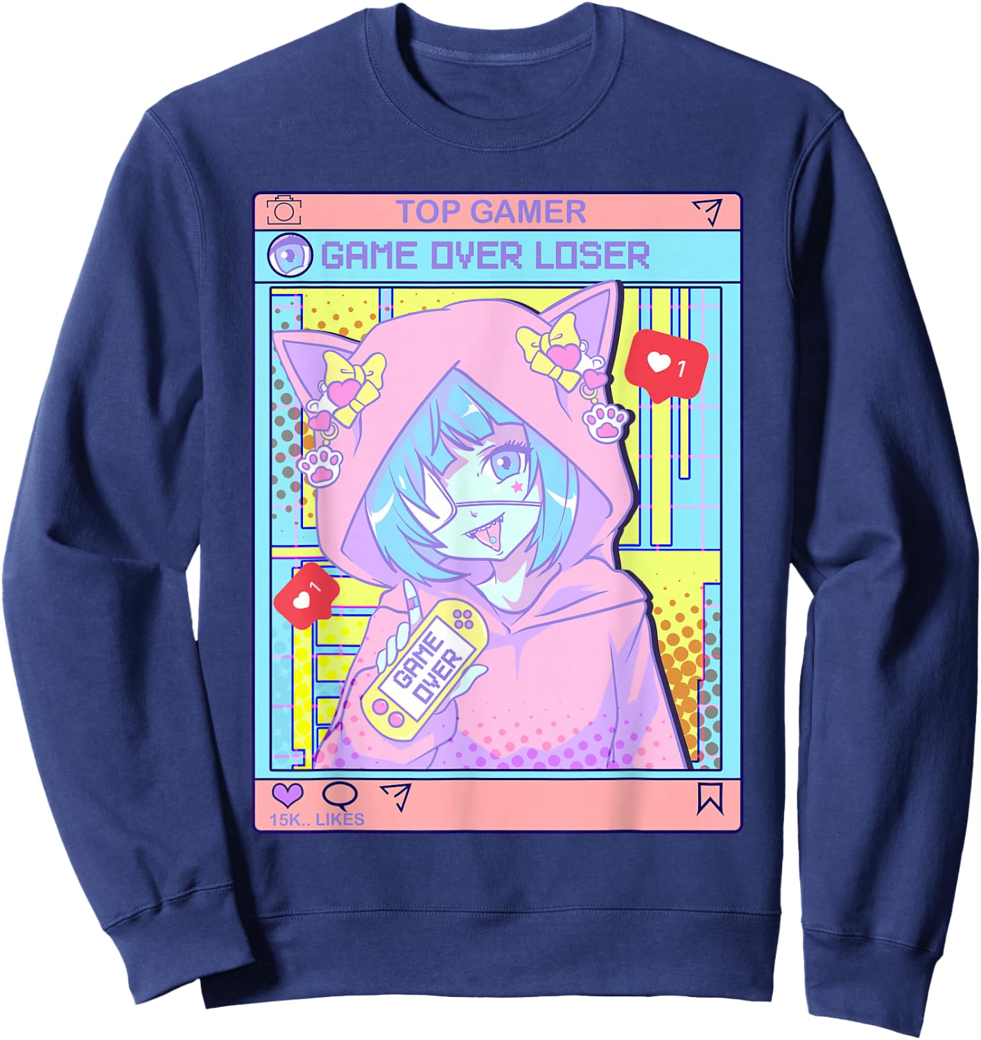 Kawaii Pastel Goth Girl Anime Gamer Game Over Loser Sweatshirt - Sweatshirt | Navy