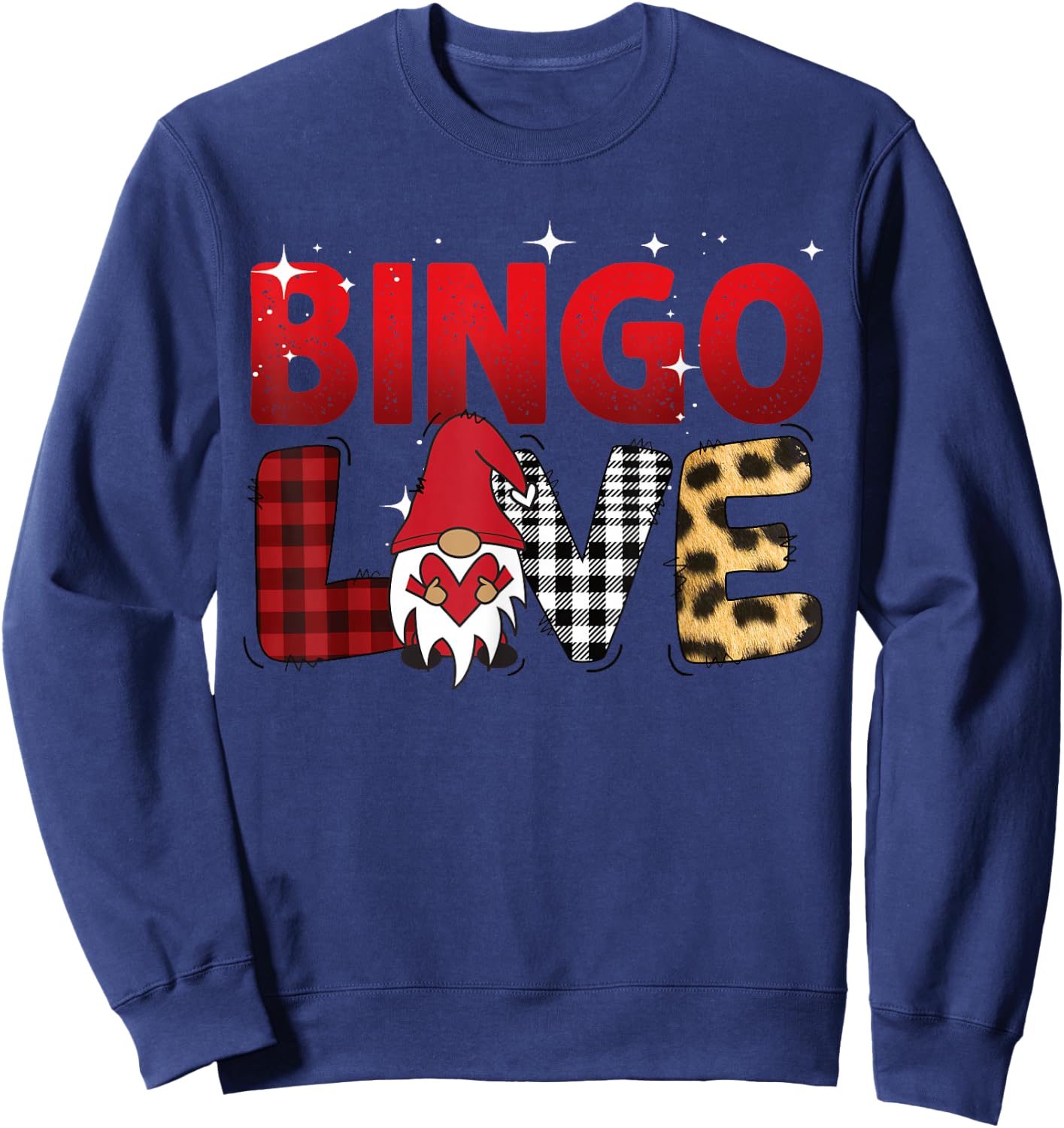 Bingo Love Buffalo Plaid Women Men Gnome Bingo Sweatshirt - Sweatshirt | Navy