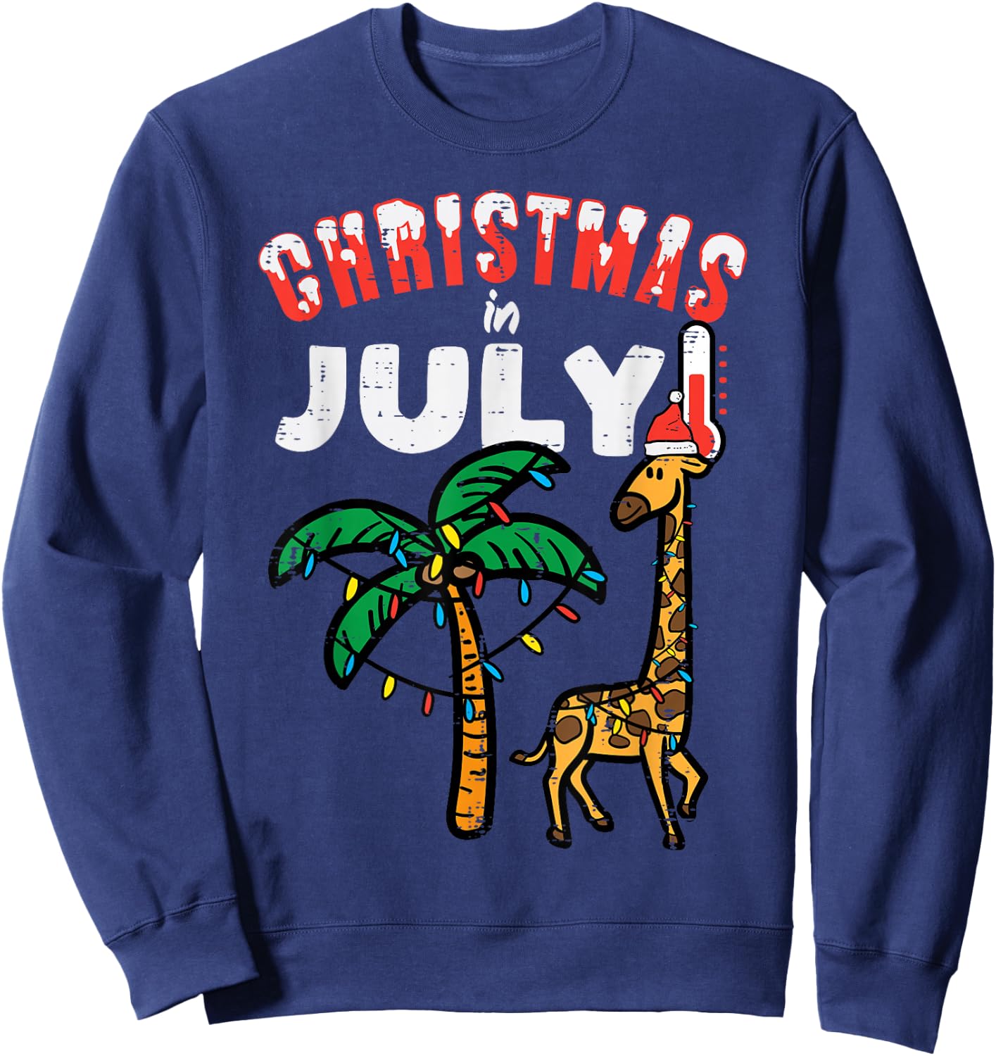 Christmas July Giraffe Palm Tree Cute Xmas Boys Kids Toddler Sweatshirt - Sweatshirt | Navy