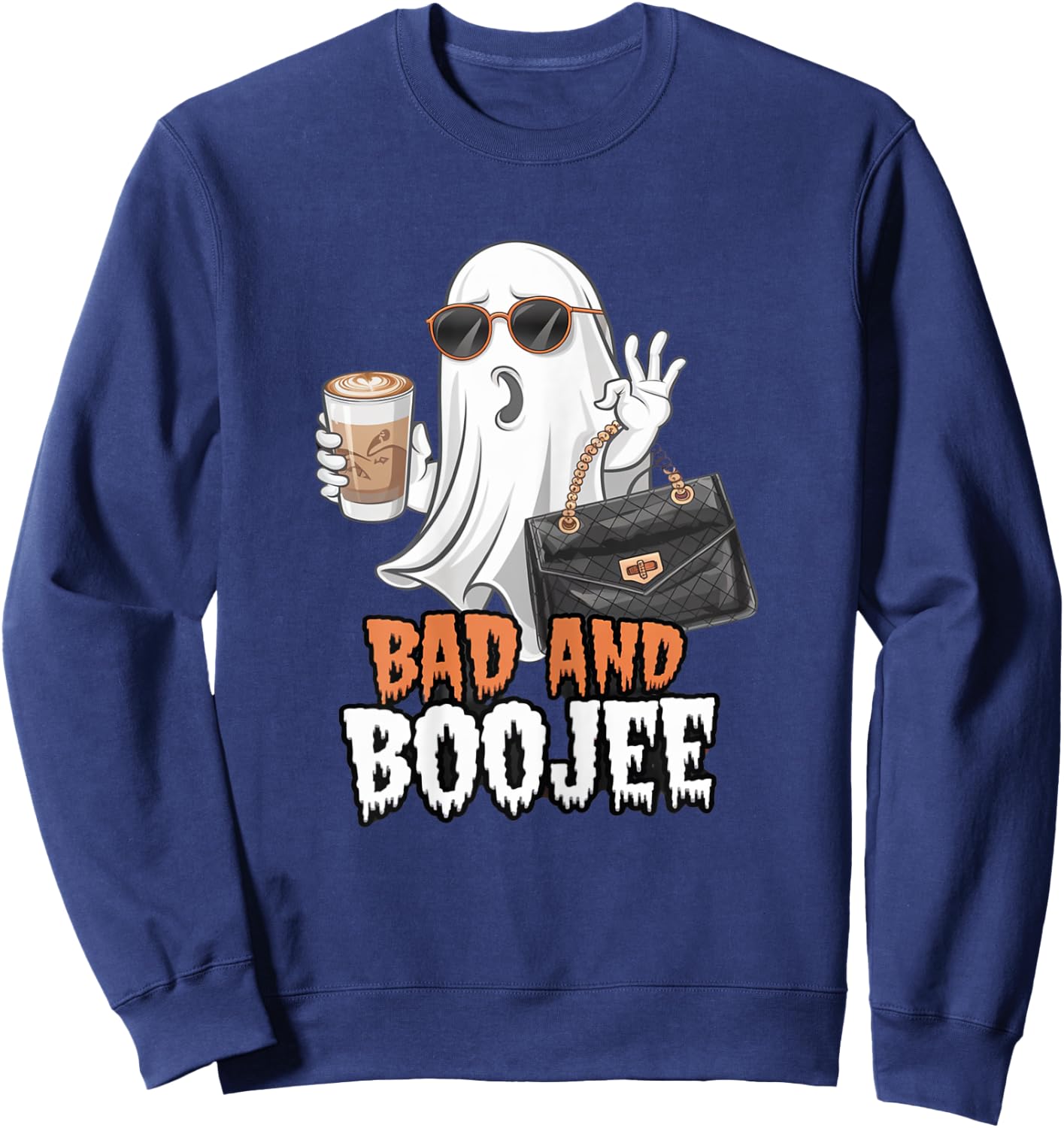 Halloween B00Jee Ghost Funny Spooky Season Bad and Boo-Jee Sweatshirt - Sweatshirt | Navy